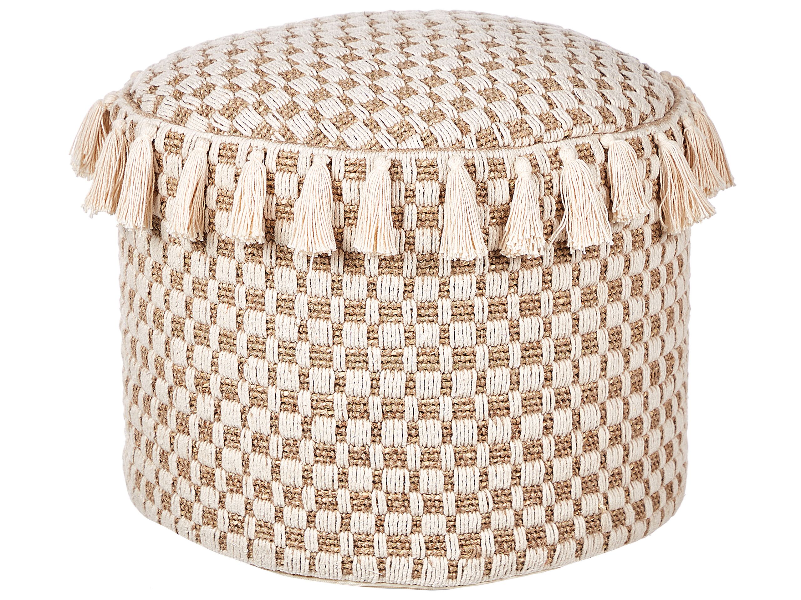 Wicker Pouffe âŒ€ 50 cm Beige PIRAK - Gemini Interiors
