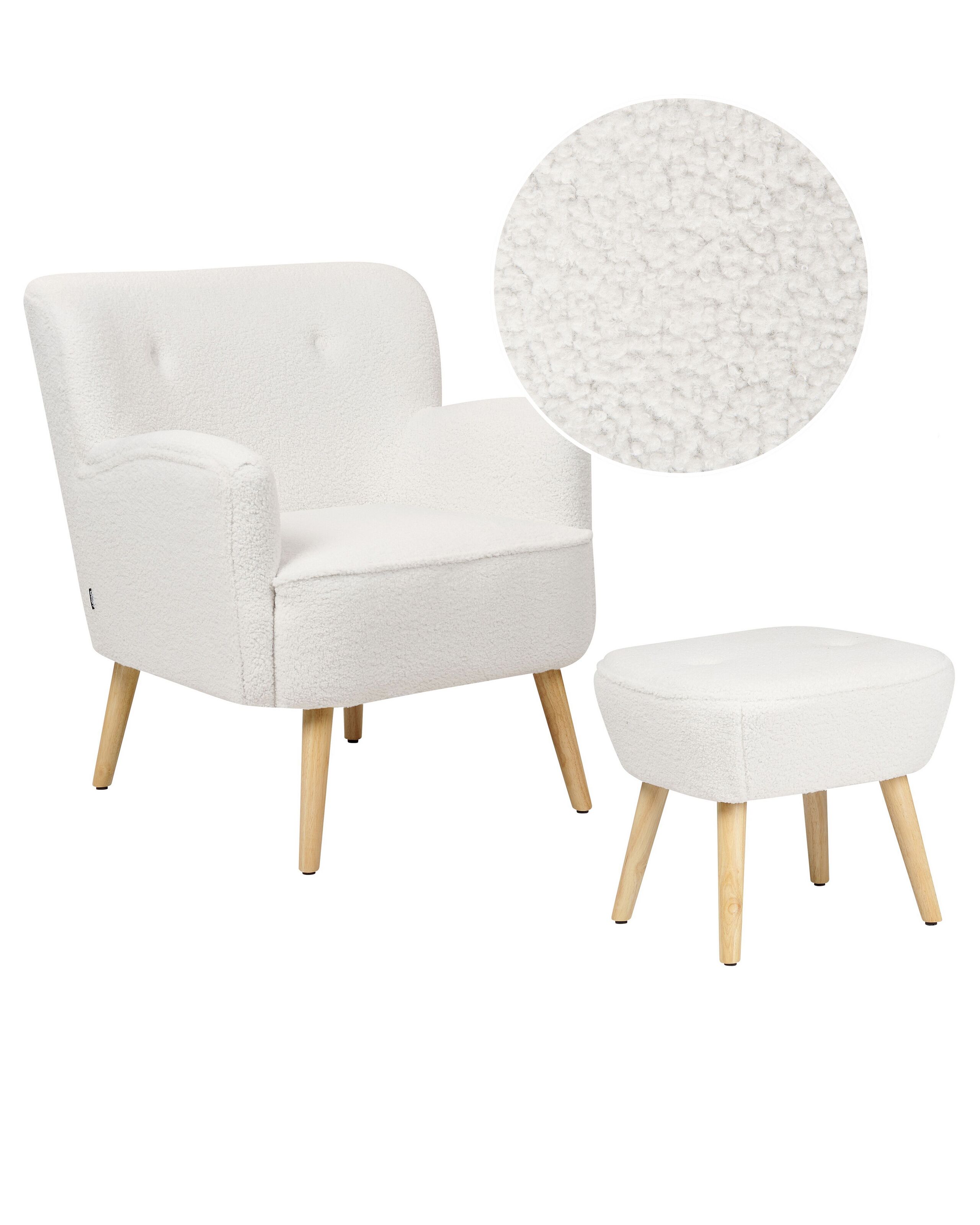 Boucle Armchair With Footrest White TUMBA - Gemini Interiors