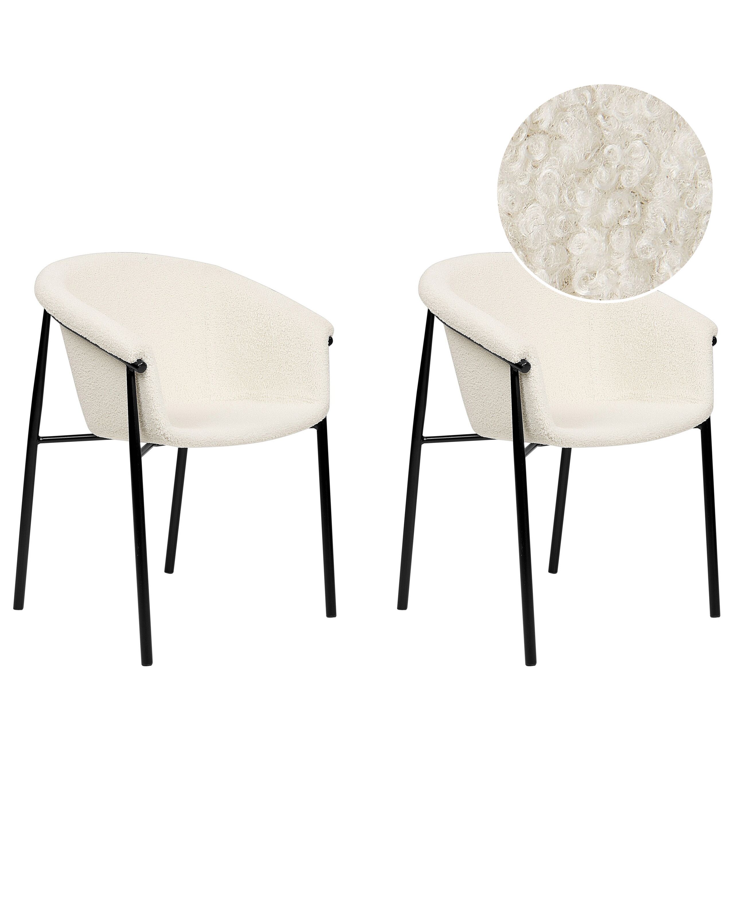 Set of 2 Boucle Dining Chairs Off-White AMES - Gemini Interiors