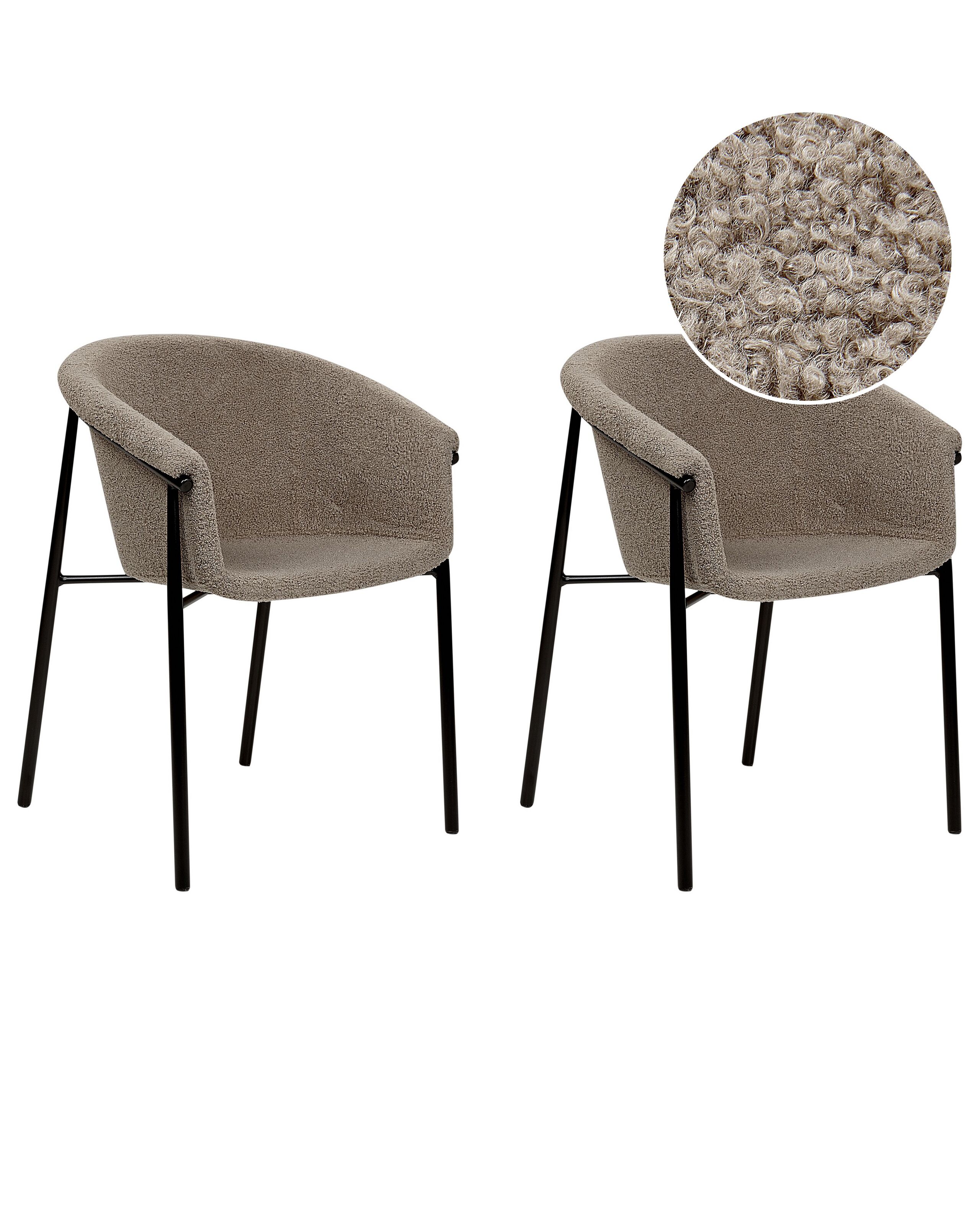 Set of 2 Boucle Dining Chairs Taupe AMES - Gemini Interiors