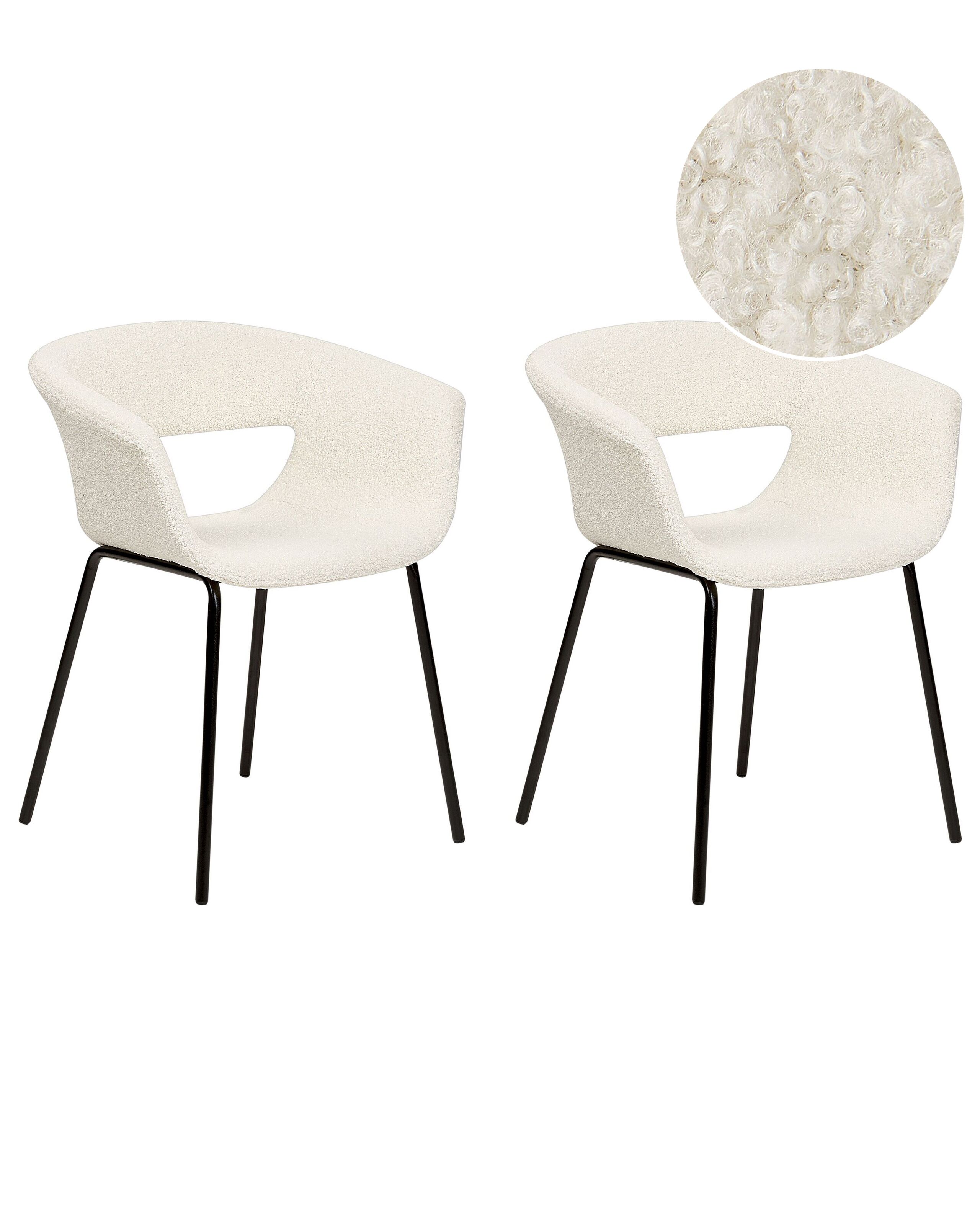 Set of 2 Boucle Dining Chairs Off-White ELMA - Gemini Interiors