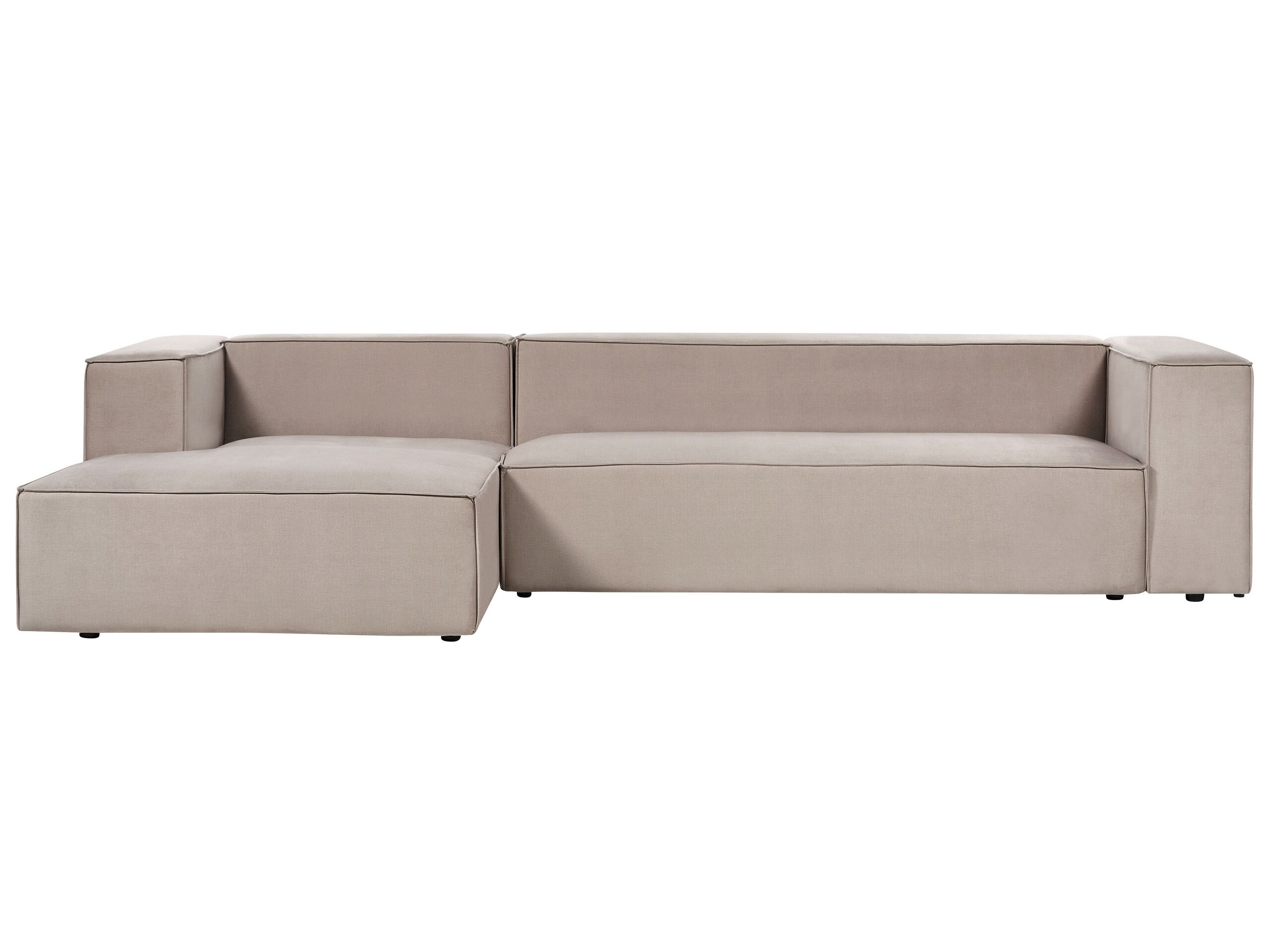 Right Hand Velvet 3 Seater Corner Sofa Taupe Beige VERNON - Gemini Interiors