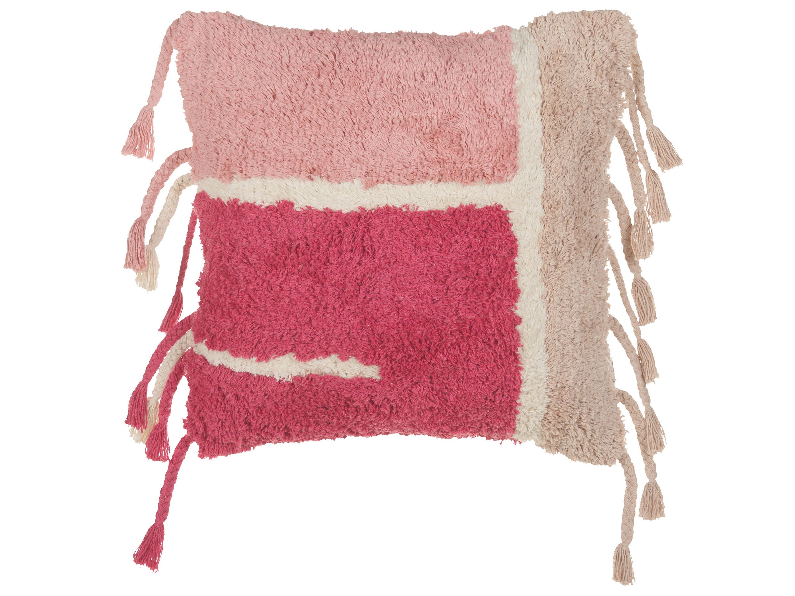 Tufted Cotton Cushion with Tassels 45x45cm Pink - Gemini Interiors