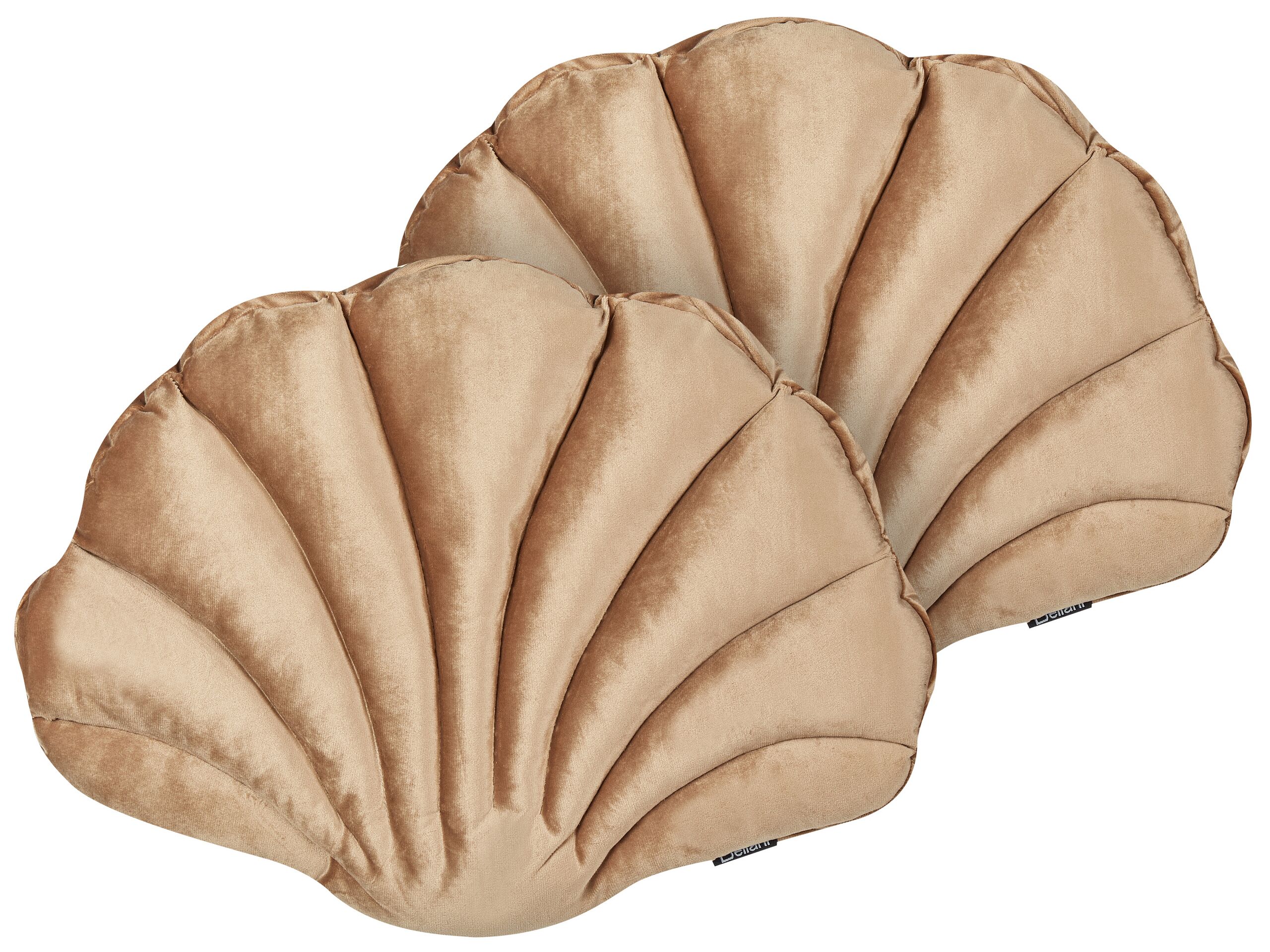 Set of 2 Velvet Seashell Cushions 47x35cm Beige - Gemini Interiors