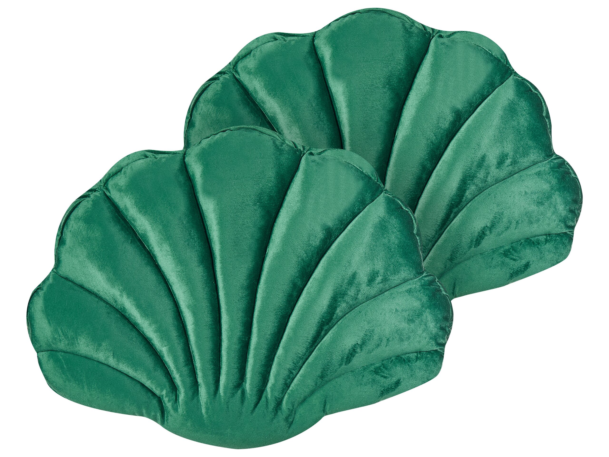 Set of 2 Velvet Seashell Cushions 47x35cm Green - Gemini Interiors