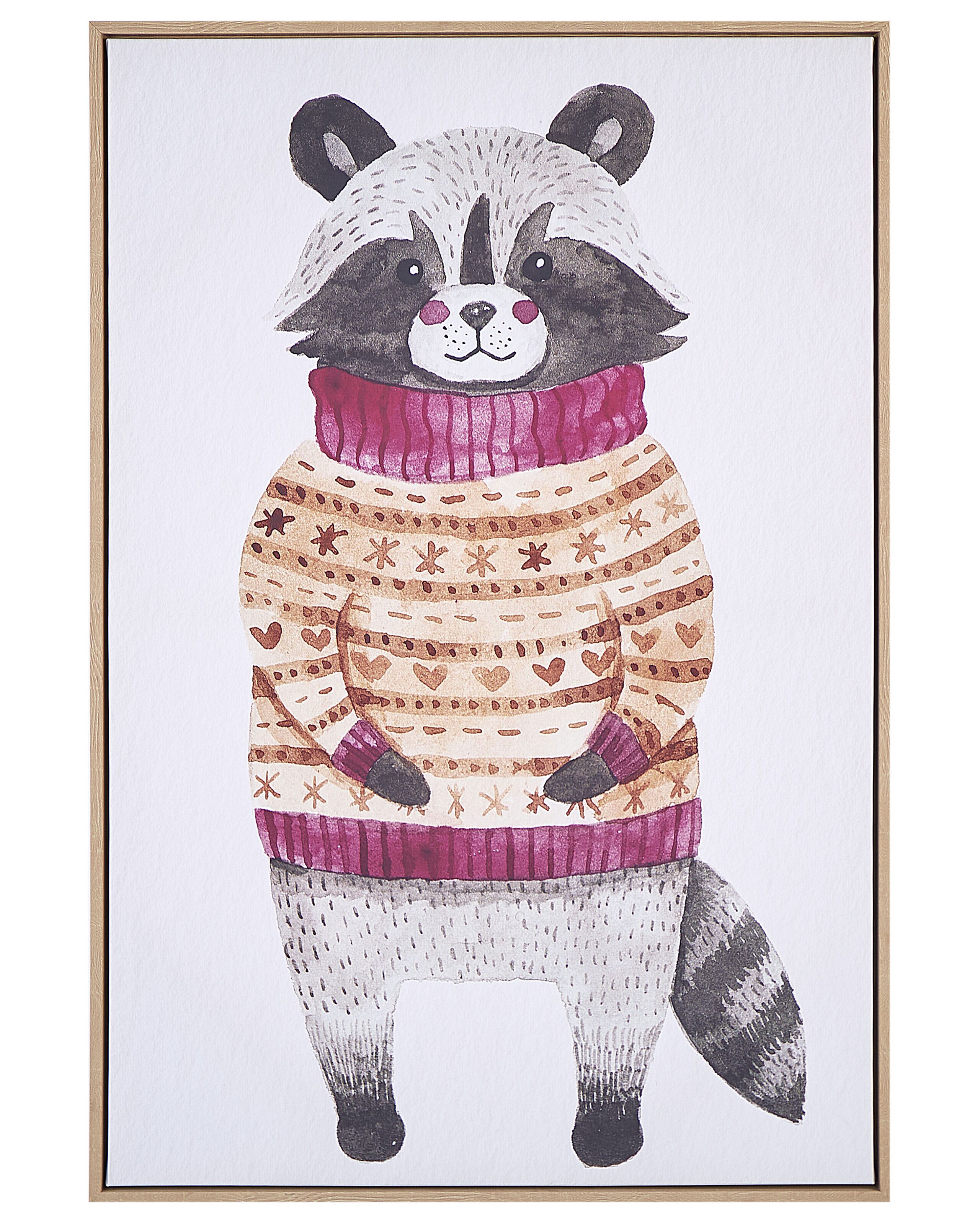 Racoon Framed Canvas Wall Art 63 x 93 cm Grey CAMPLI - Gemini Interiors