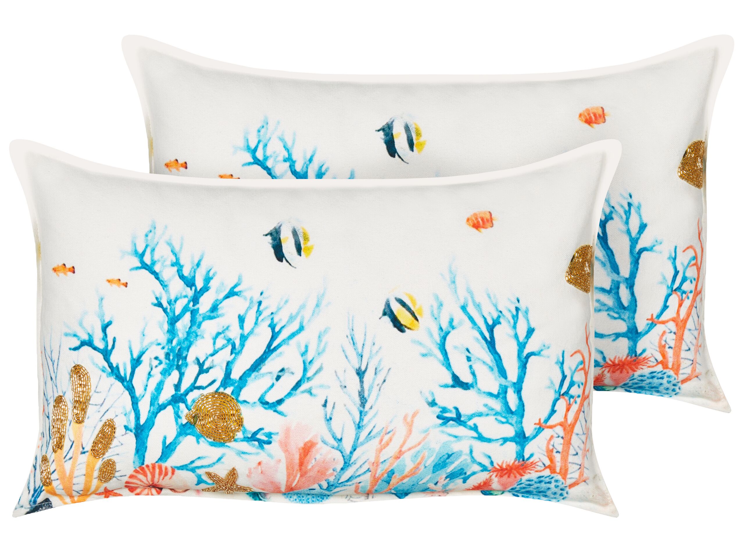Set of 2 Cotton Cushions Marine Motif 30x50cm Multicolour - Gemini Interiors
