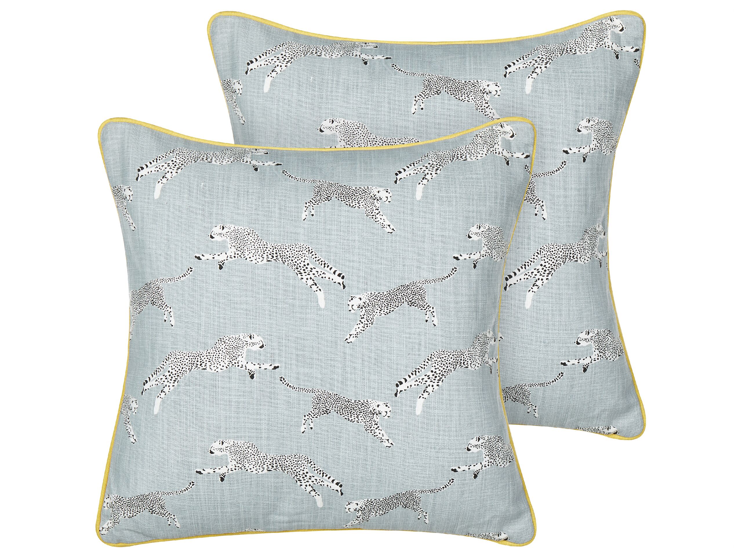 Set of 2 Cotton Cushions Cheetah Motif 45x45cm Grey - Gemini Interiors