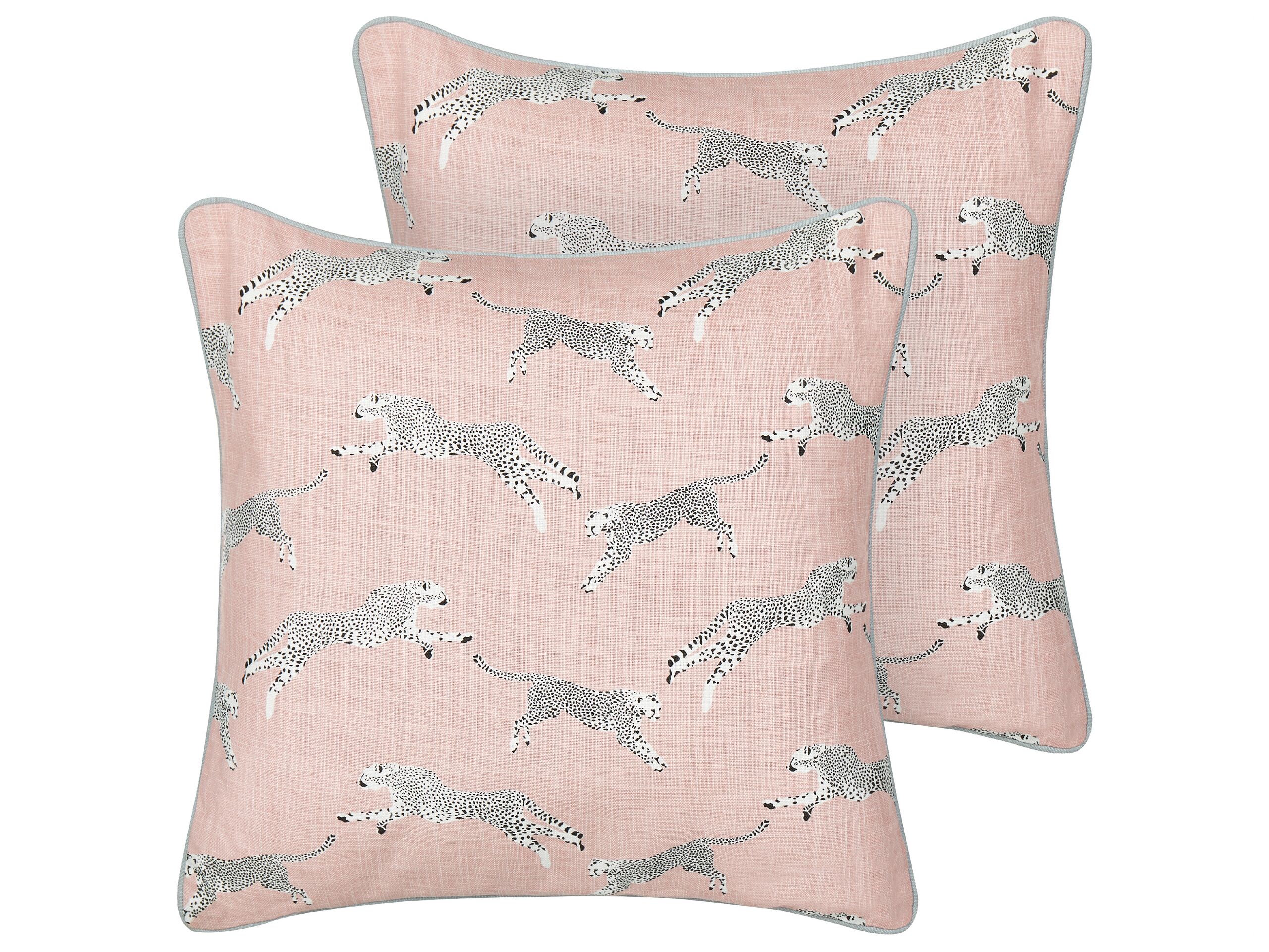 Set of 2 Cotton Cushions Cheetah Motif 45x45cm Pink - Gemini Interiors