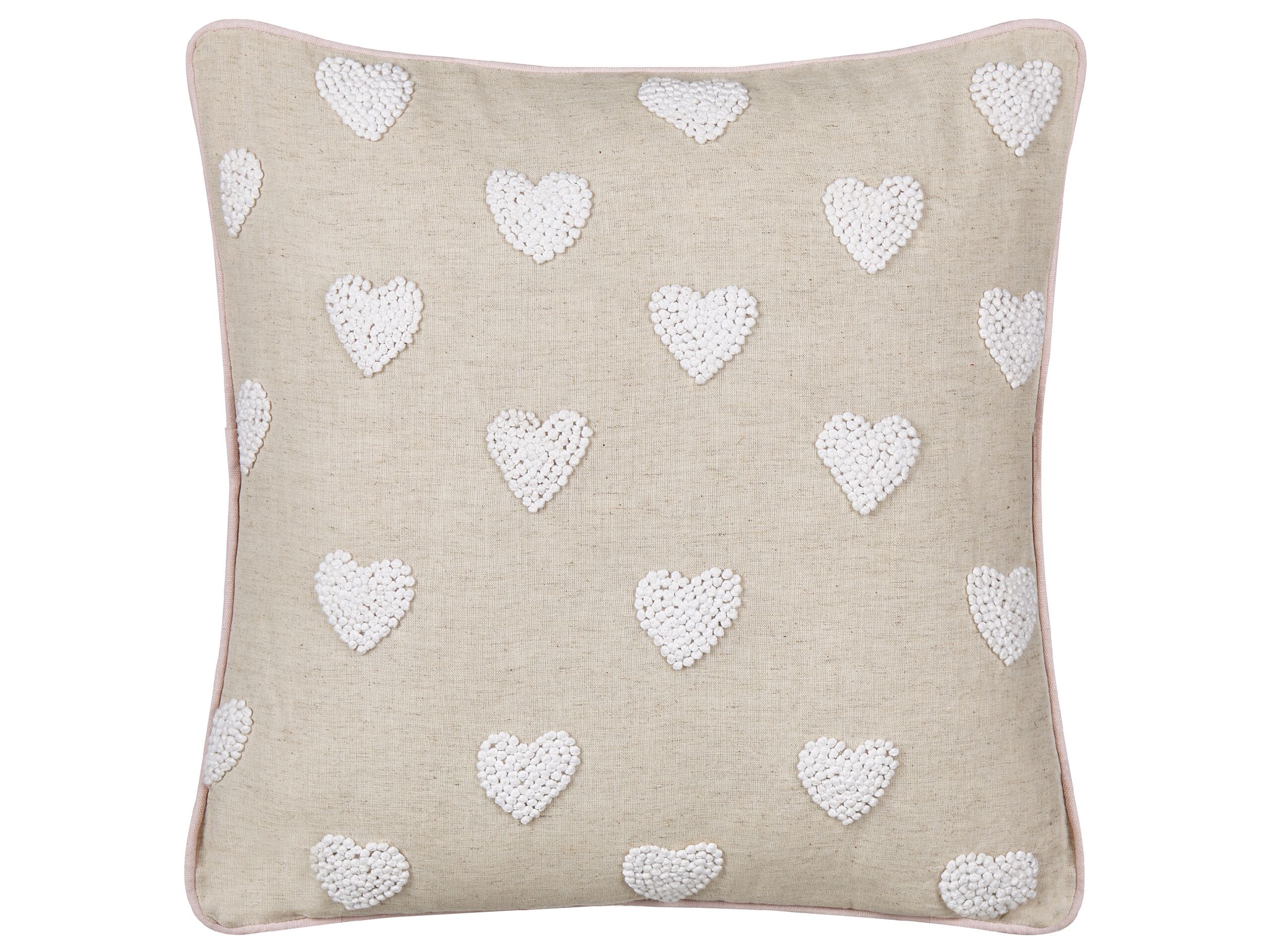 Cotton Cushion Embroidered Hearts 45x45cm Beige - Gemini Interiors