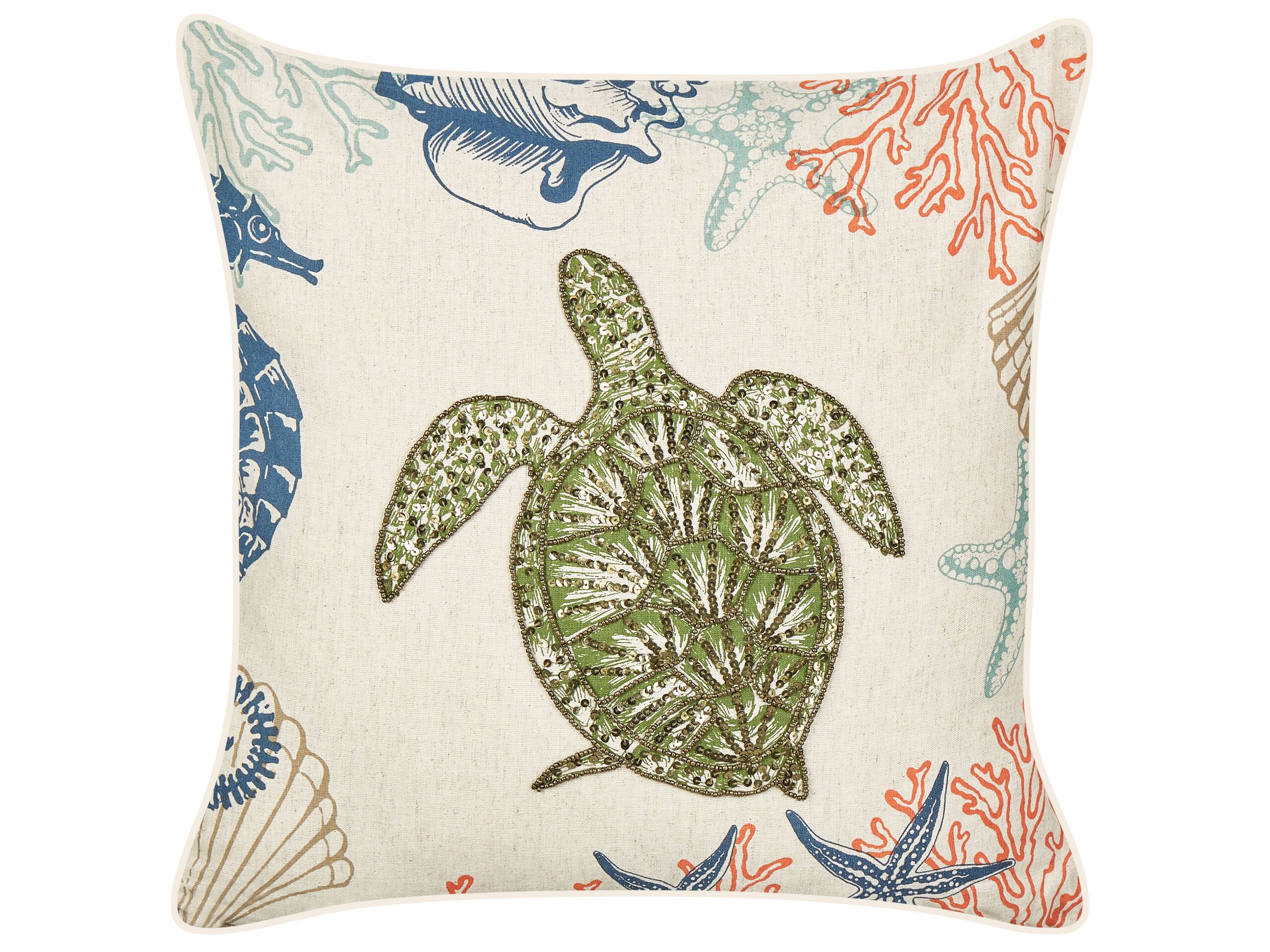 Linen Cushion Tortoise Motif 45x45cm Beige - Gemini Interiors