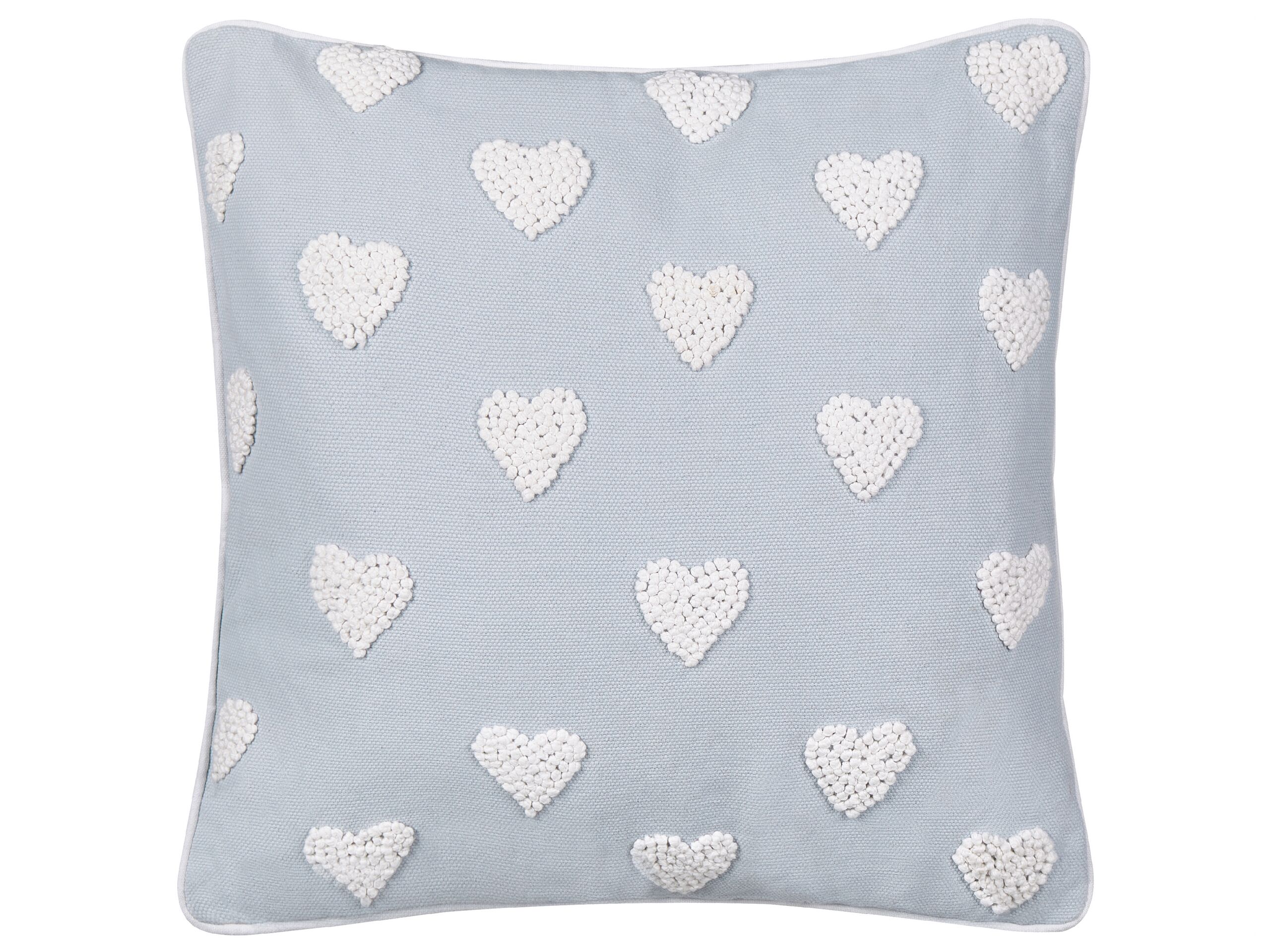 Cotton Cushion Embroidered Hearts 45x45cm Grey - Gemini Interiors