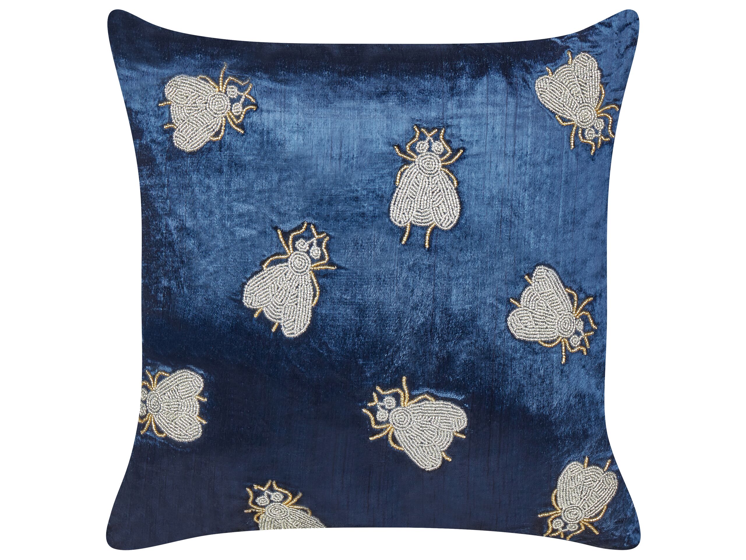 Embroidered Velvet Cushion Flies Motif 45x45cm Navy Blue - Gemini Interiors