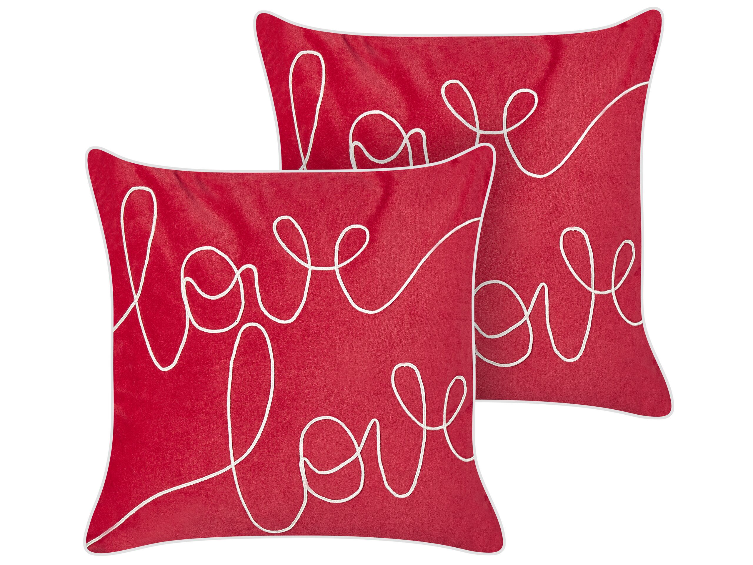 Set of 2 Velvet Cushions 45x45cm Red - Gemini Interiors