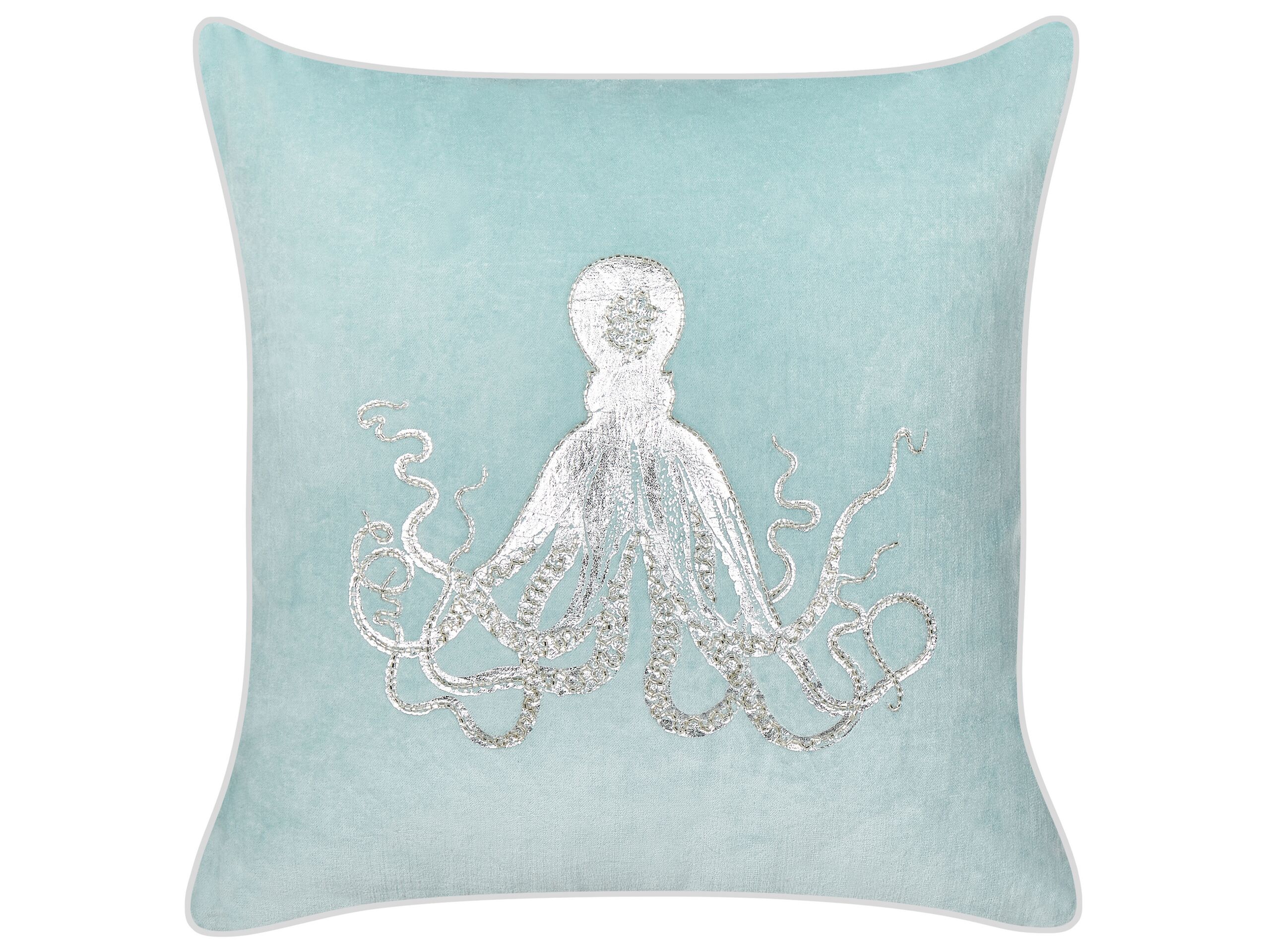 Velvet Cushion Octopus Motif 45x45cm Blue - Gemini Interiors