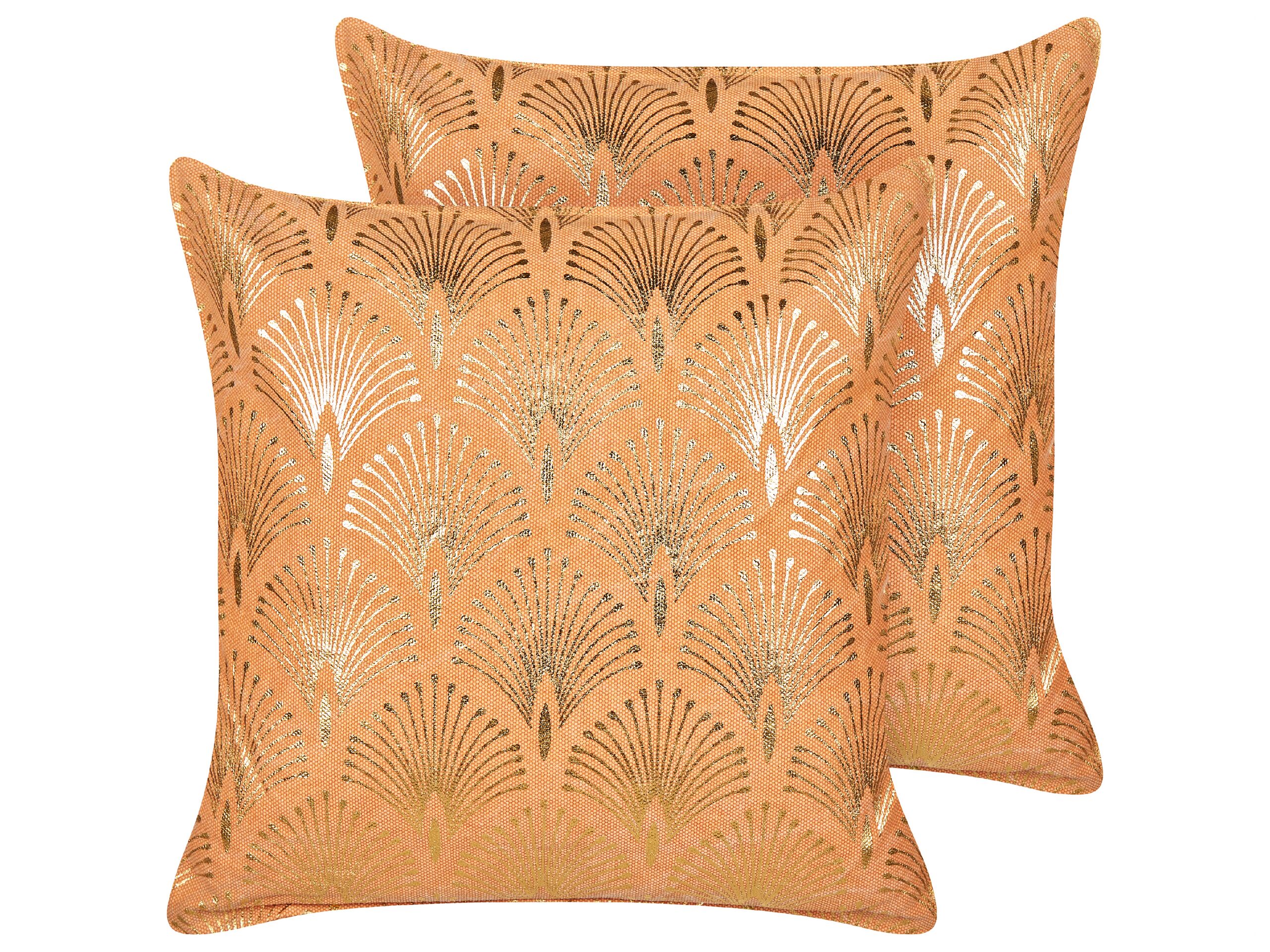 Set of 2 Cotton Cushions Geometric Pattern 45x45cm Orange - Gemini Interiors