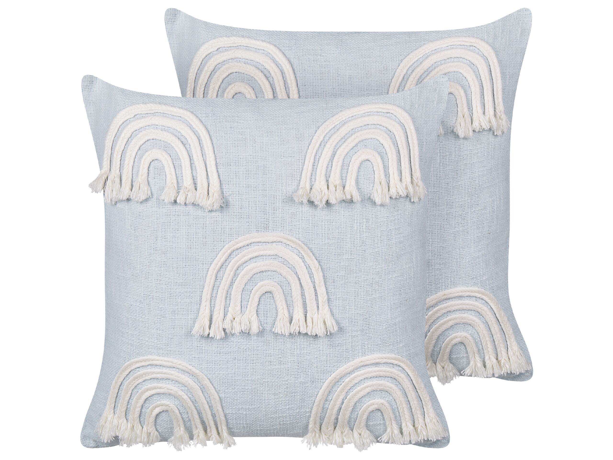Set of 2 Cotton Cushions Embroidered Rainbows 45x45cm Light Blue - Gemini Interiors