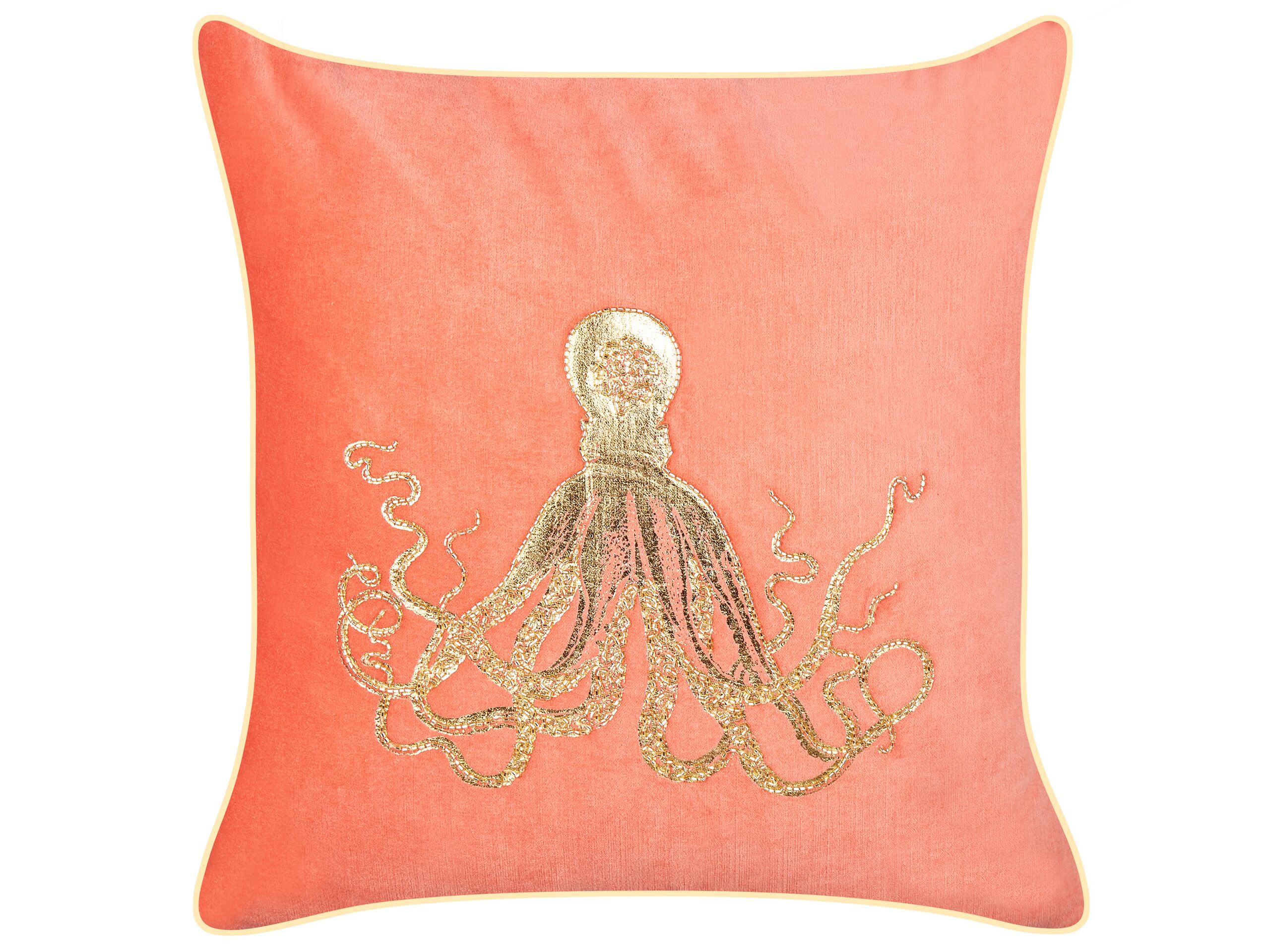 Velvet Cushion Octopus Motif 45x45cm Red - Gemini Interiors