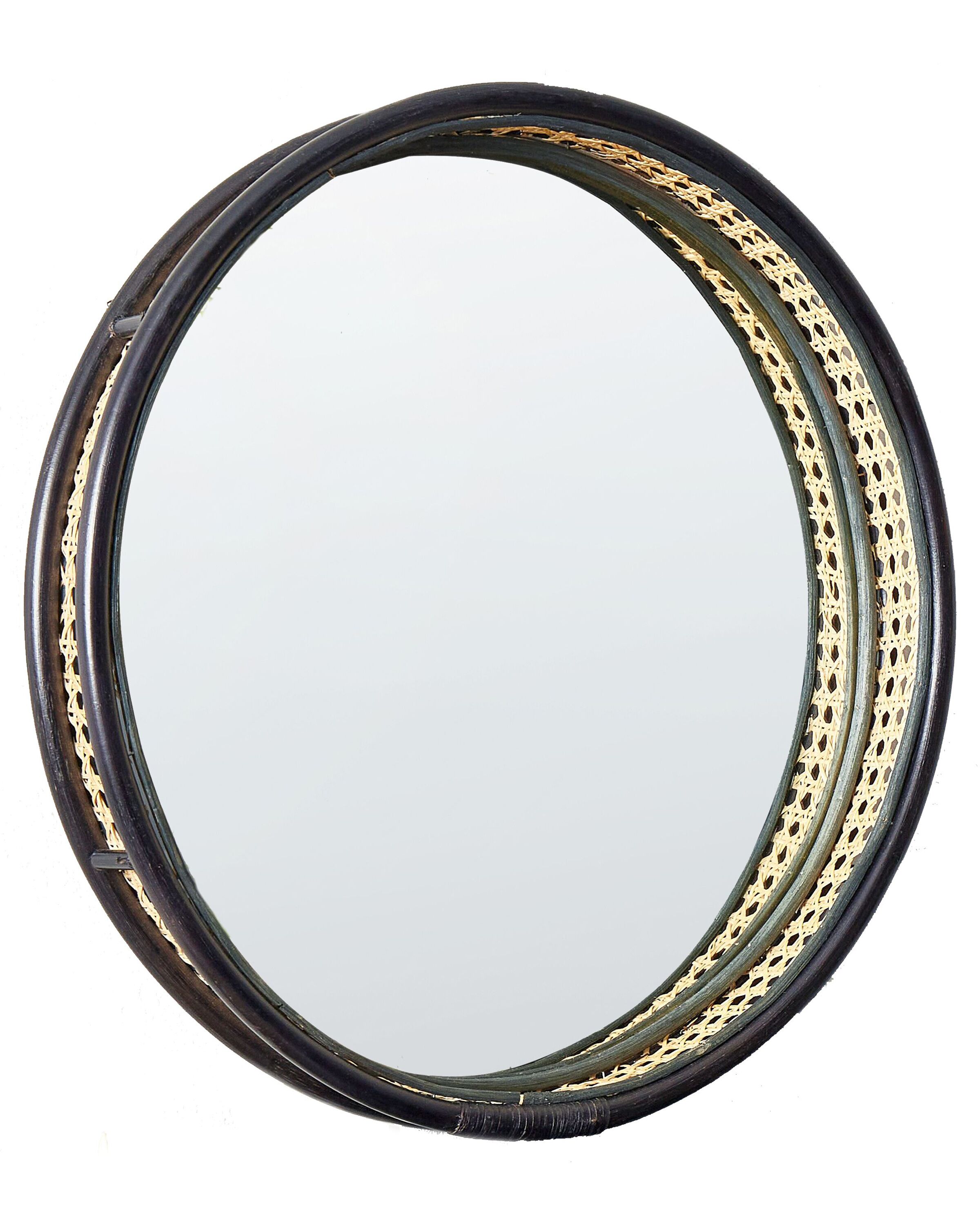Round Rattan Wall Mirror 60cm Black - Gemini Interiors