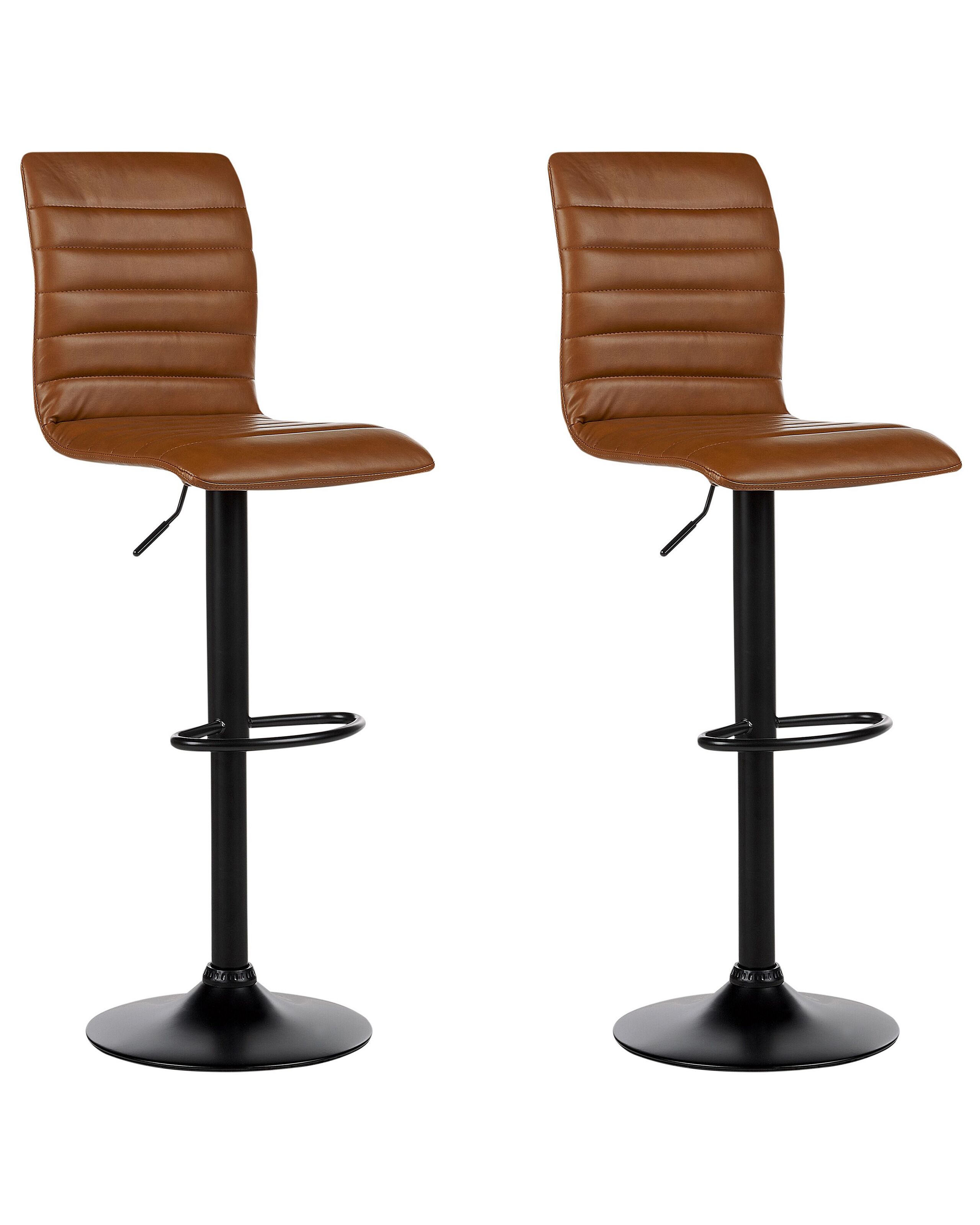 Set of 2 Bar Stools Brown Faux Leather LUCERNE II - Gemini Interiors