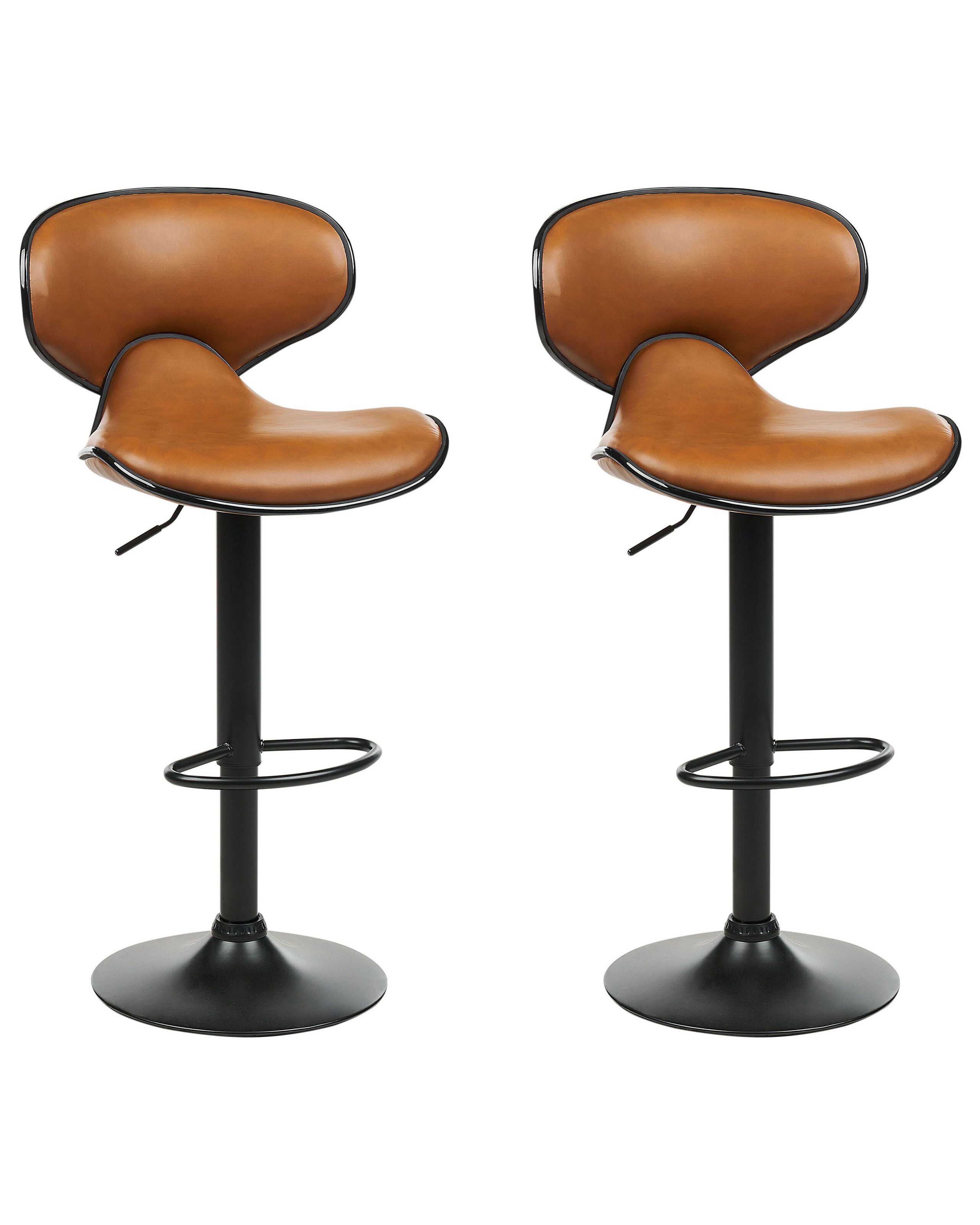 Set of 2 Faux Leather Swivel Bar Stools Golden Brown CONWAY II - Gemini Interiors