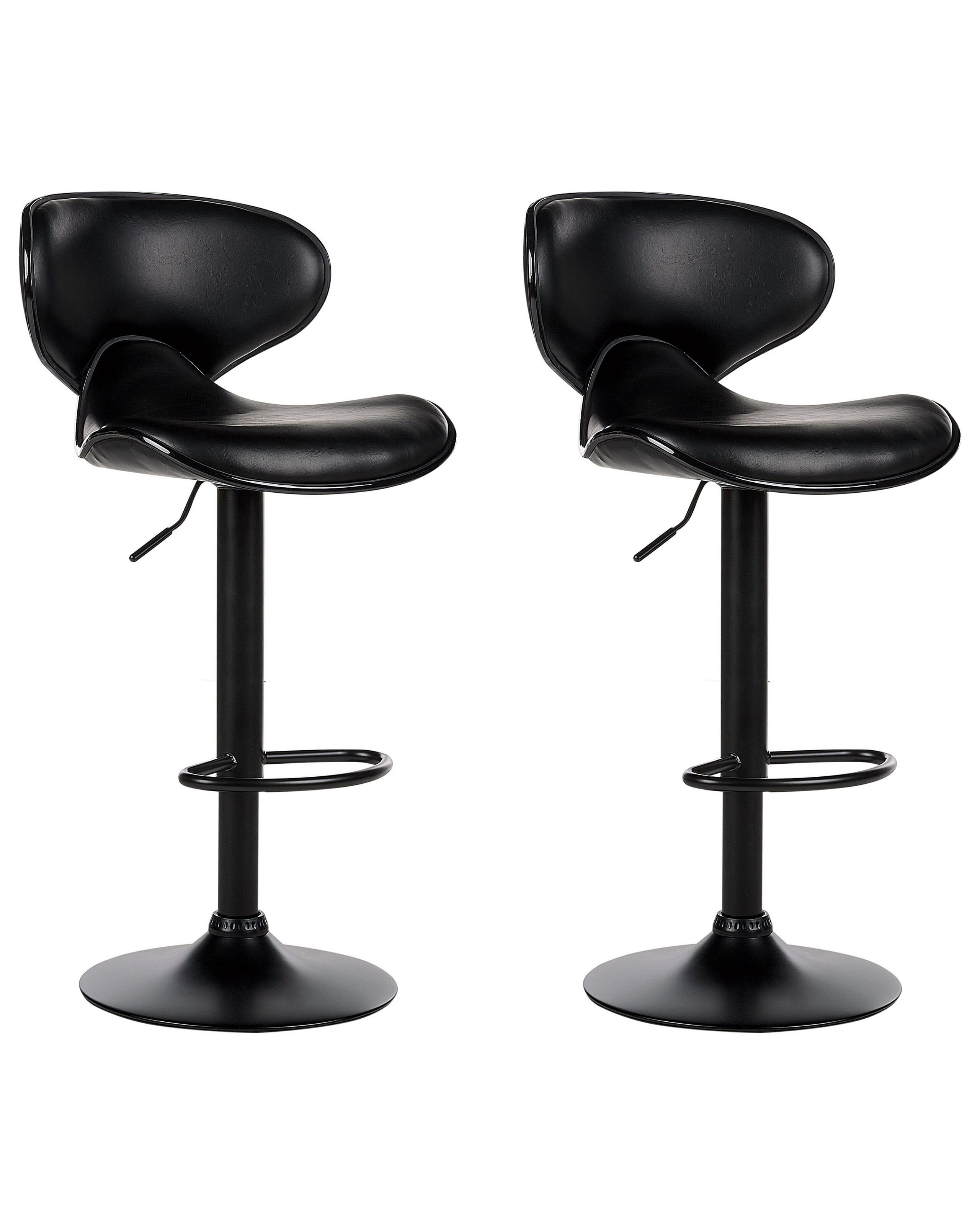 Set of 2 Faux Leather Swivel Bar Stools Black CONWAY II - Gemini Interiors