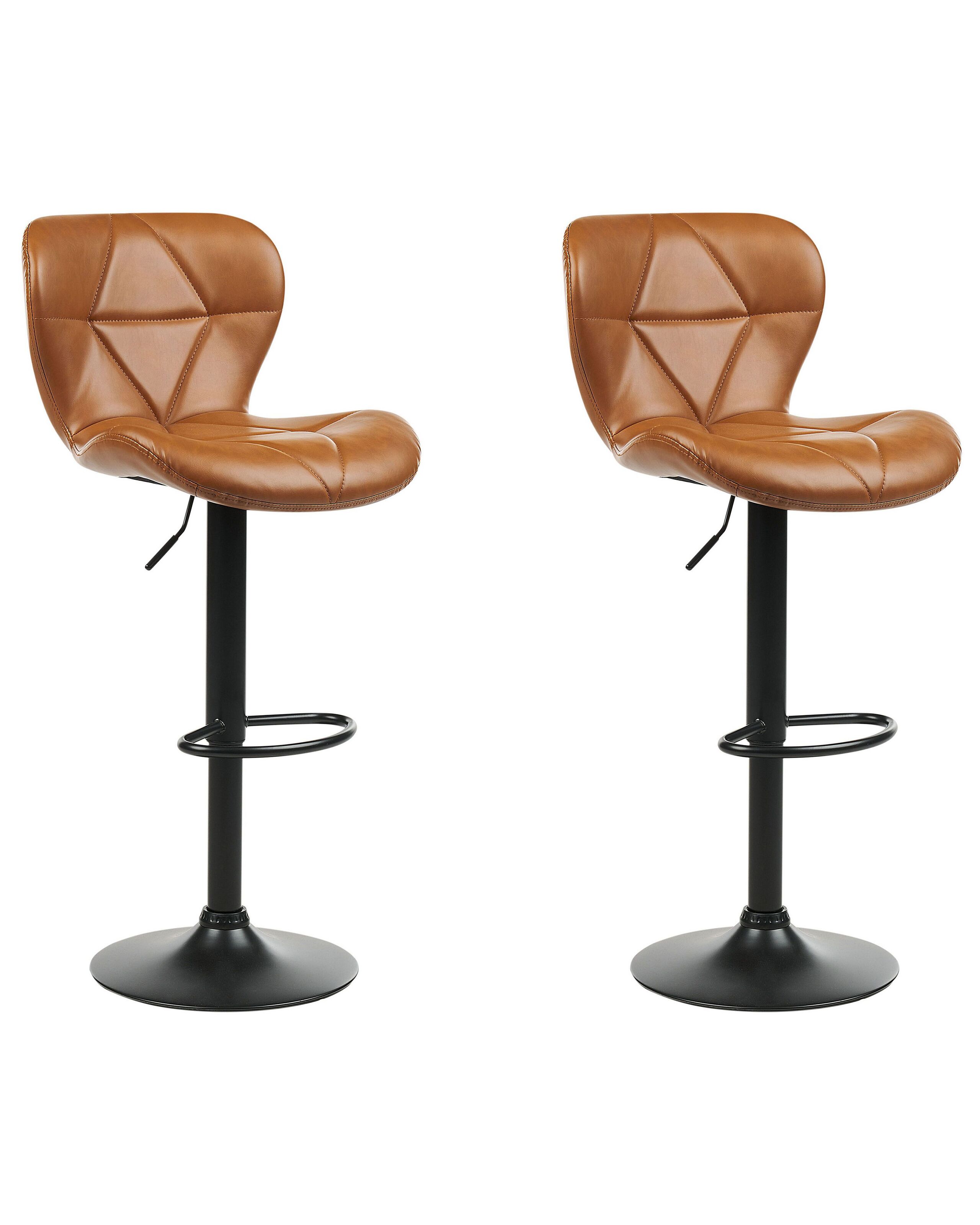 Set of 2 Faux Leather Swivel Bar Stool Golden Brown VALETTA II - Gemini Interiors