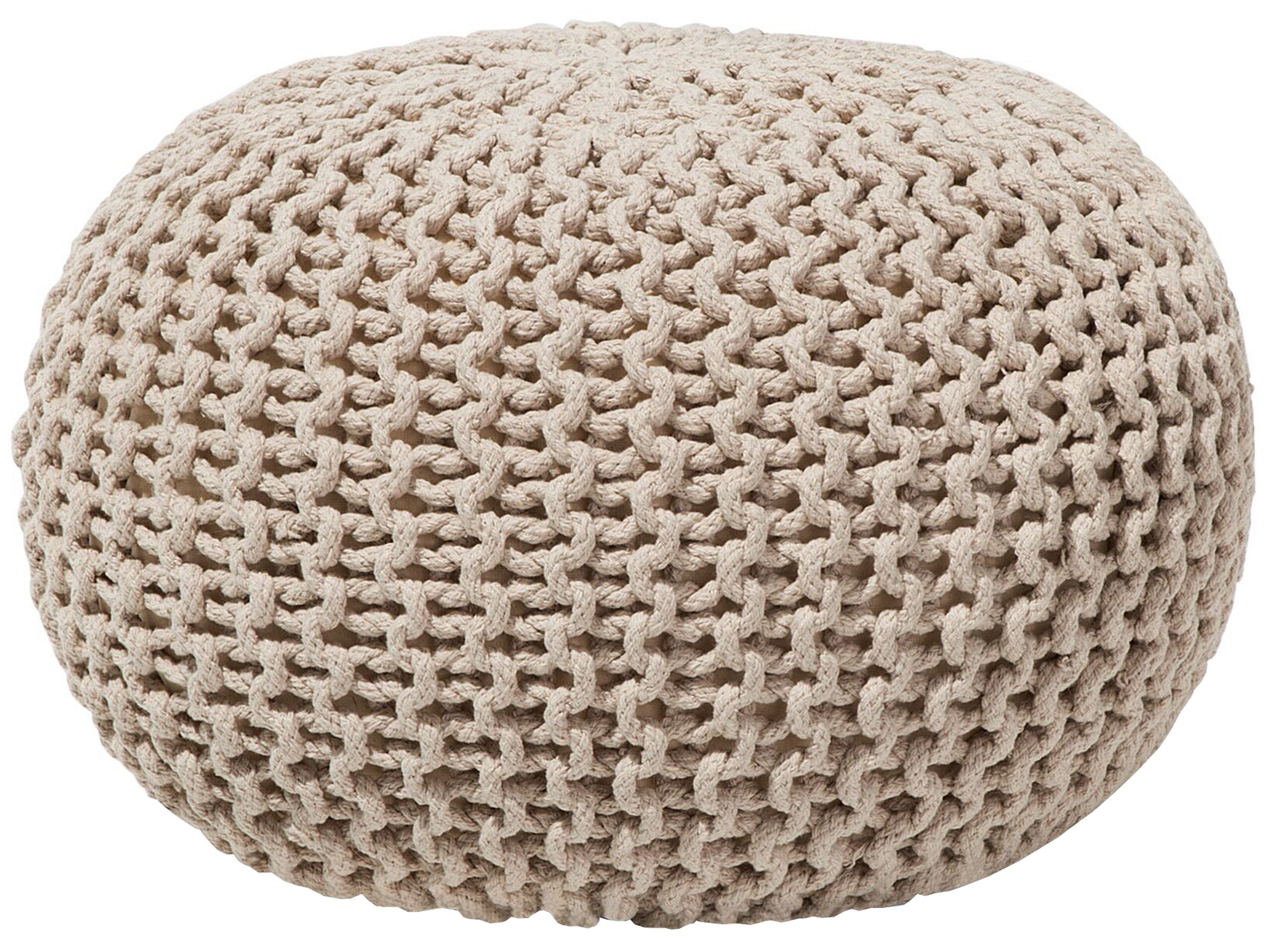 Cotton Knitted Pouffe 50 x 35 cm Beige CONRAD - Gemini Interiors