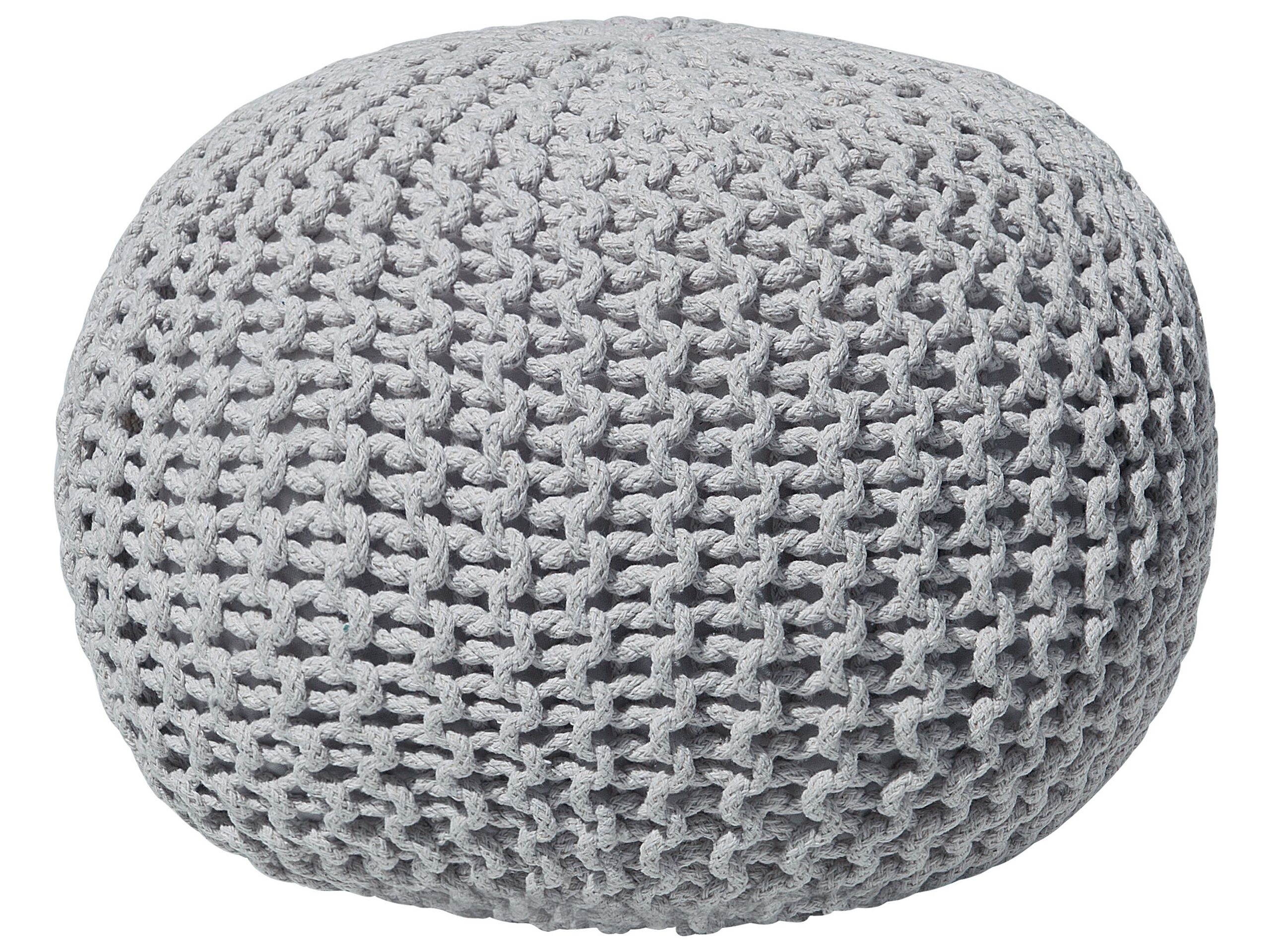 Cotton Knitted Pouffe 50 x 35 cm Light Grey CONRAD - Gemini Interiors
