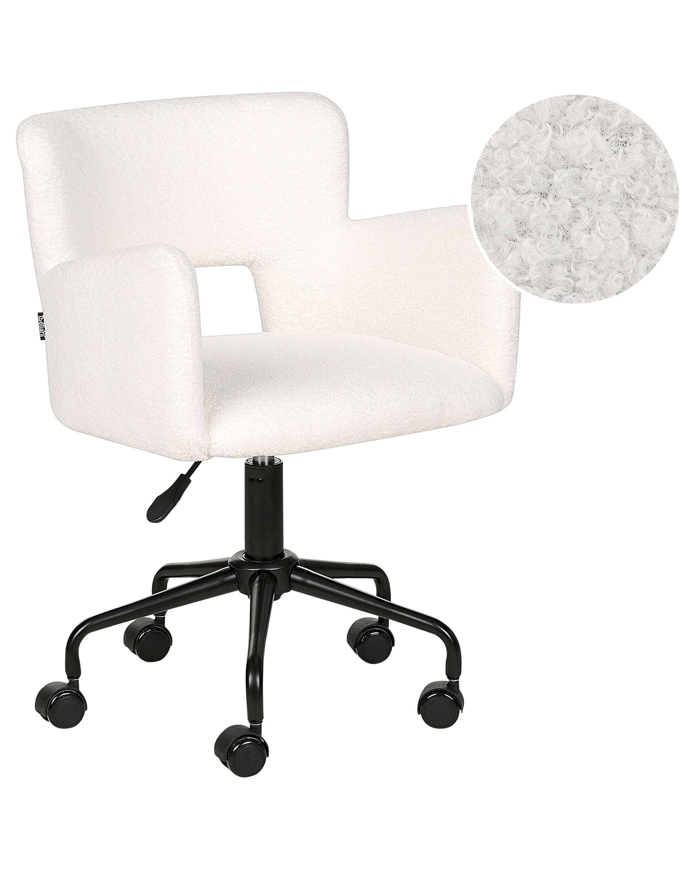 Boucle Desk Chair White SANILAC - Gemini Interiors