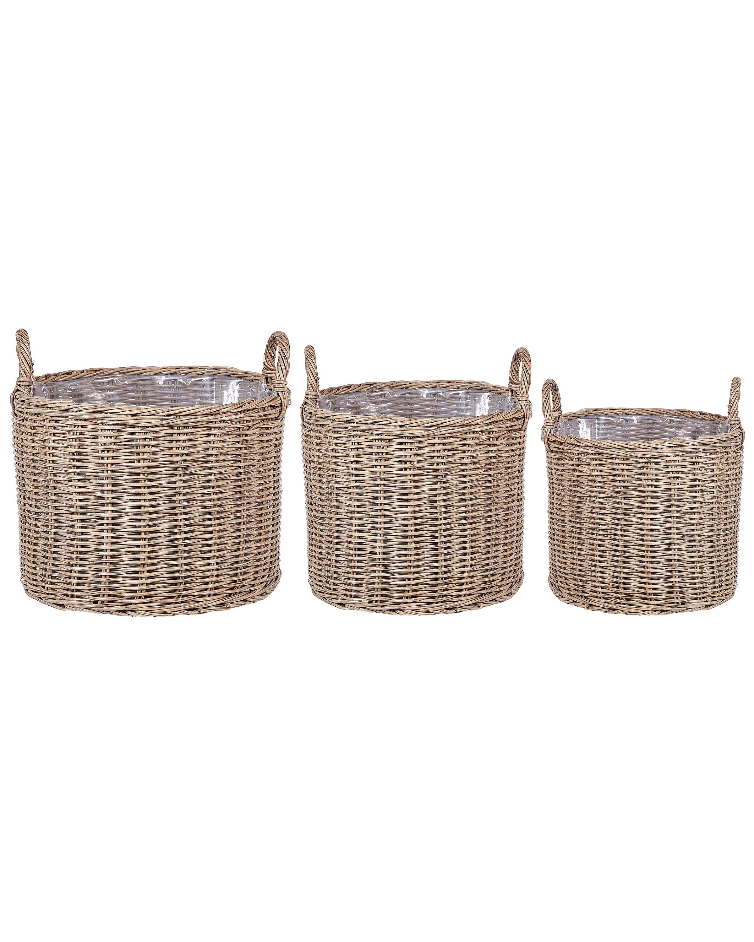 Set of 3 PE Rattan Plant Baskets Brown PENDULA - Gemini Interiors