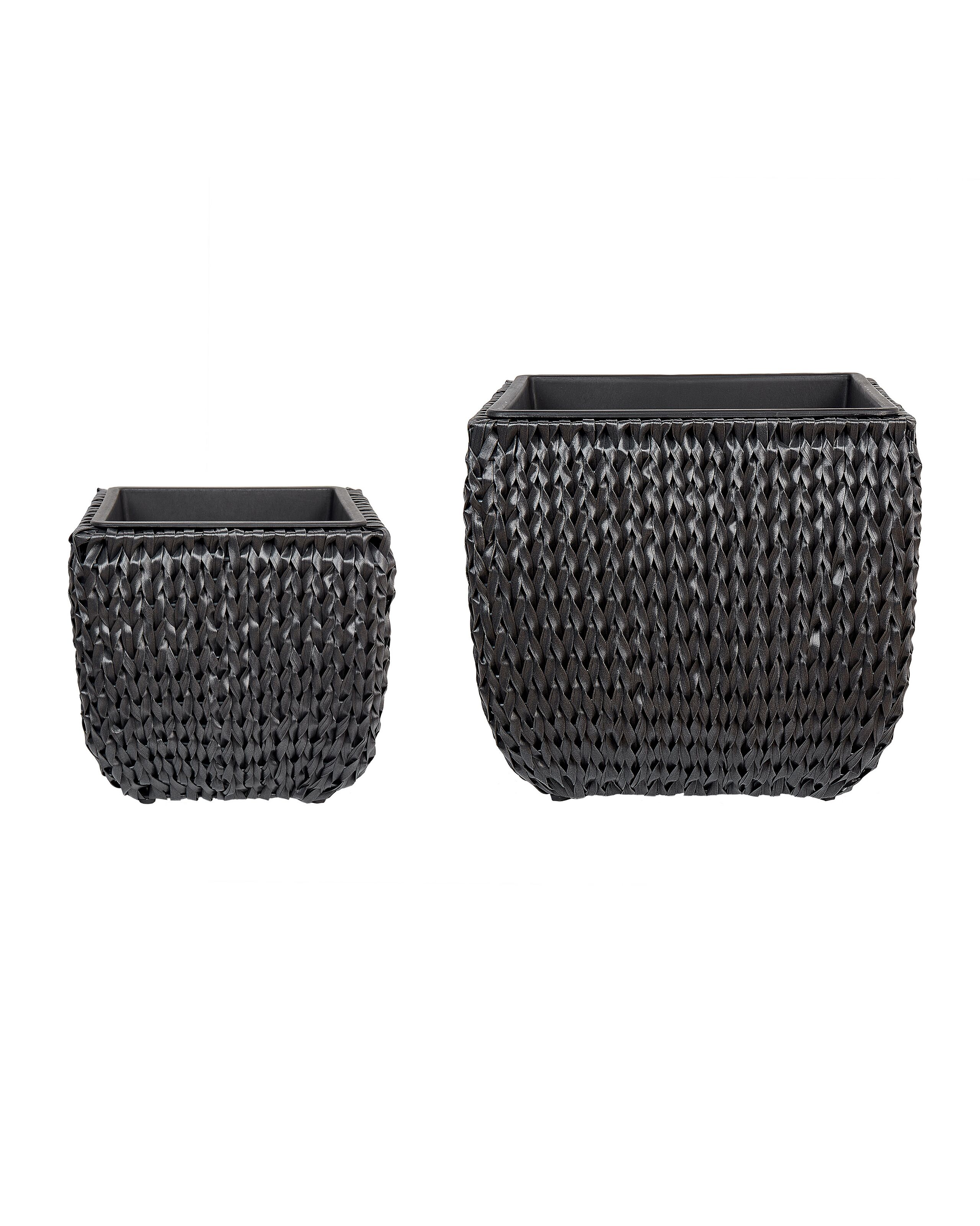 Set of 2 PE Rattan Plant Pots Black BERBERIS - Gemini Interiors