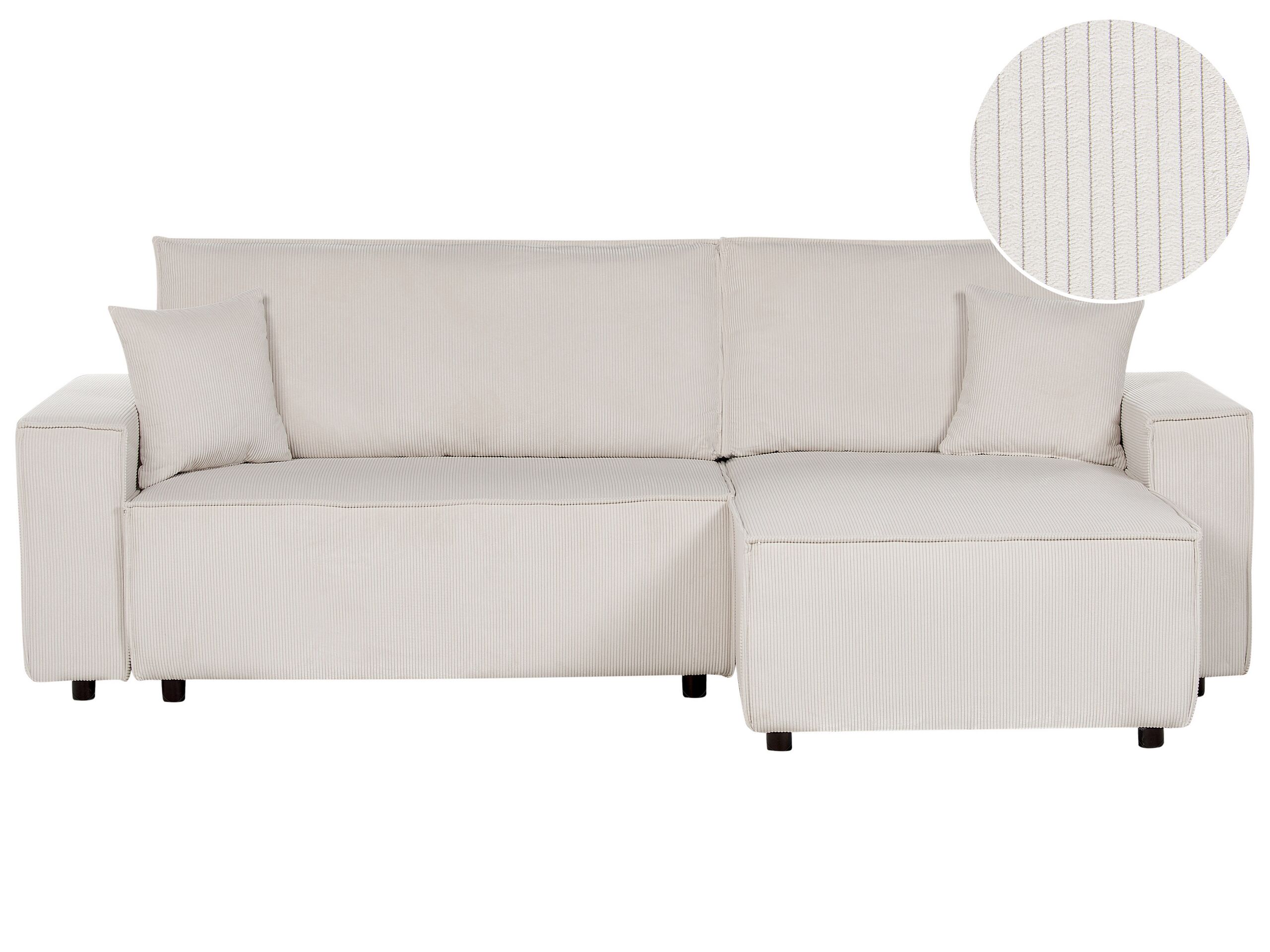 Left Hand Jumbo Cord Corner Sofa Bed Off-White ABACKA - Gemini Interiors