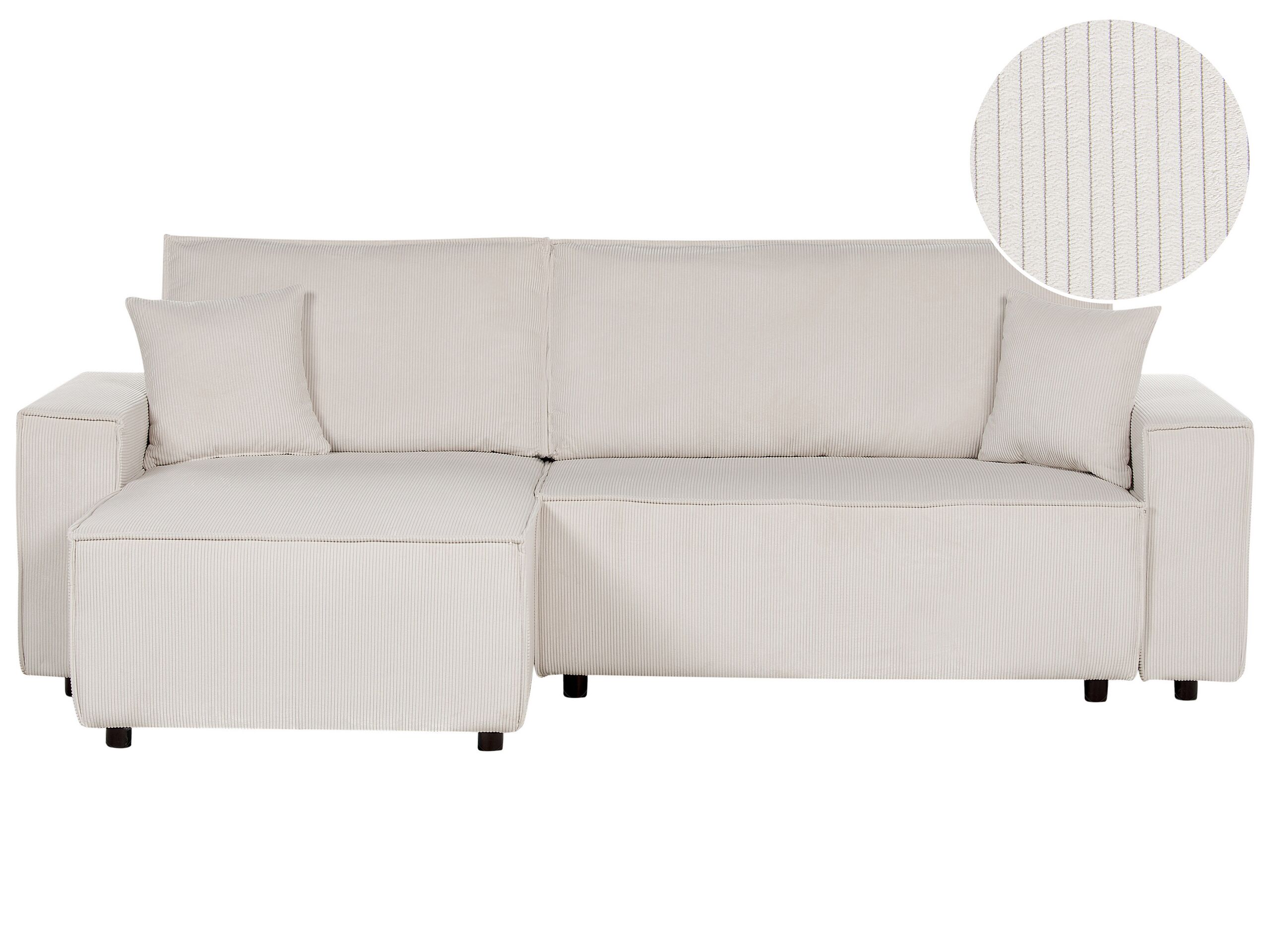 Right Hand Jumbo Cord Corner Sofa Bed Off-White ABACKA - Gemini Interiors
