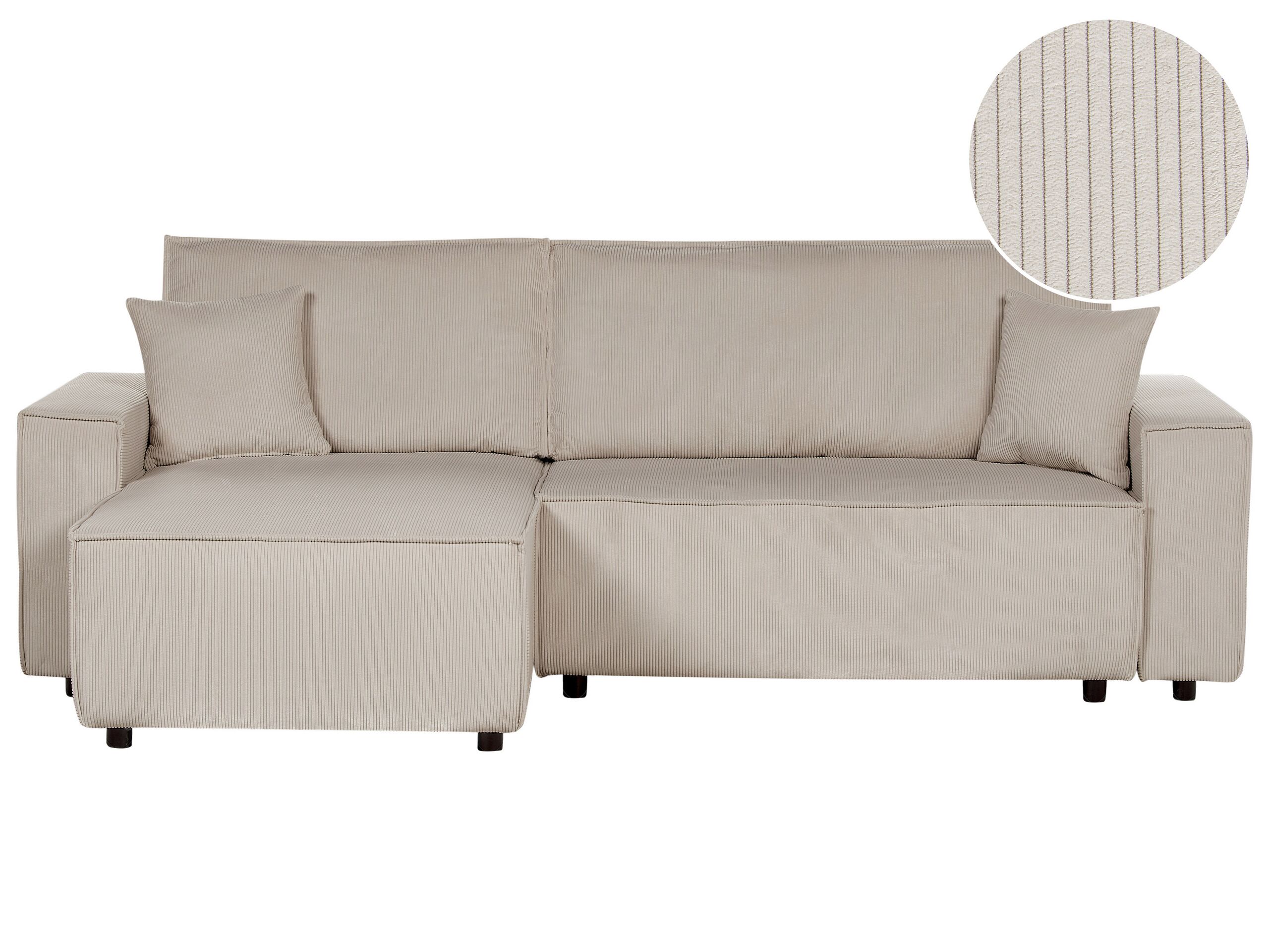 Right Hand Jumbo Cord Corner Sofa Bed Beige ABACKA - Gemini Interiors