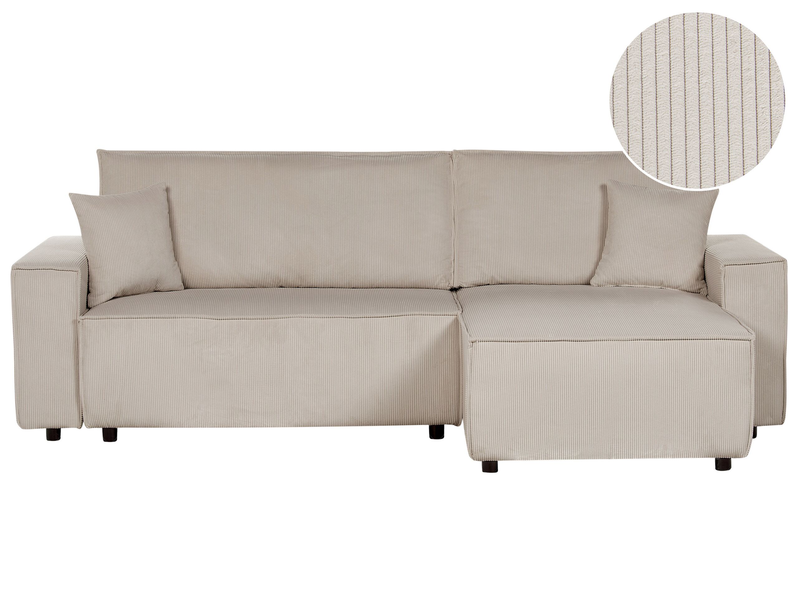 Left Hand Jumbo Cord Corner Sofa Bed Beige ABACKA - Gemini Interiors