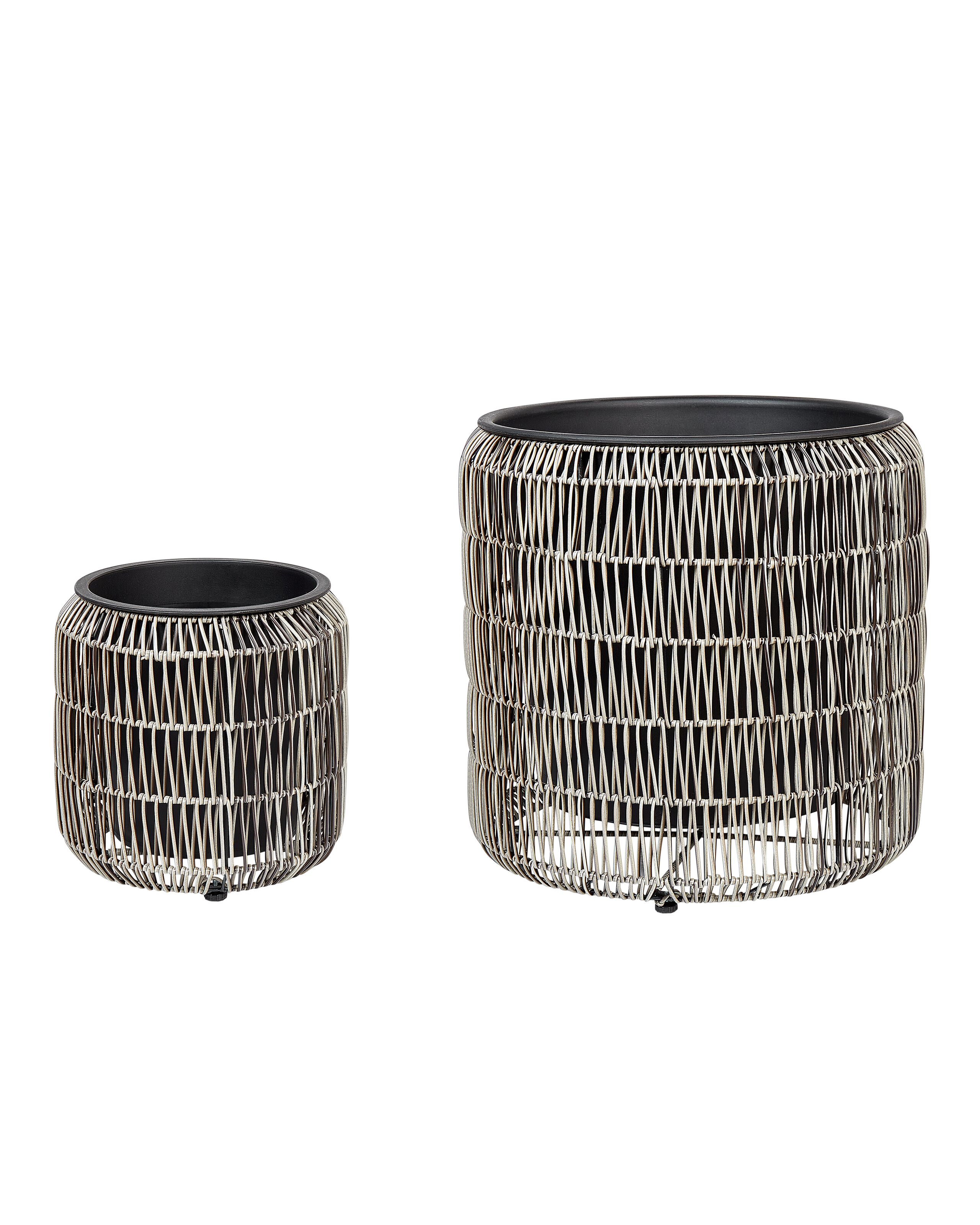 Set of 2 PE Rattan Plant Pots Light Brown BRODIEA - Gemini Interiors