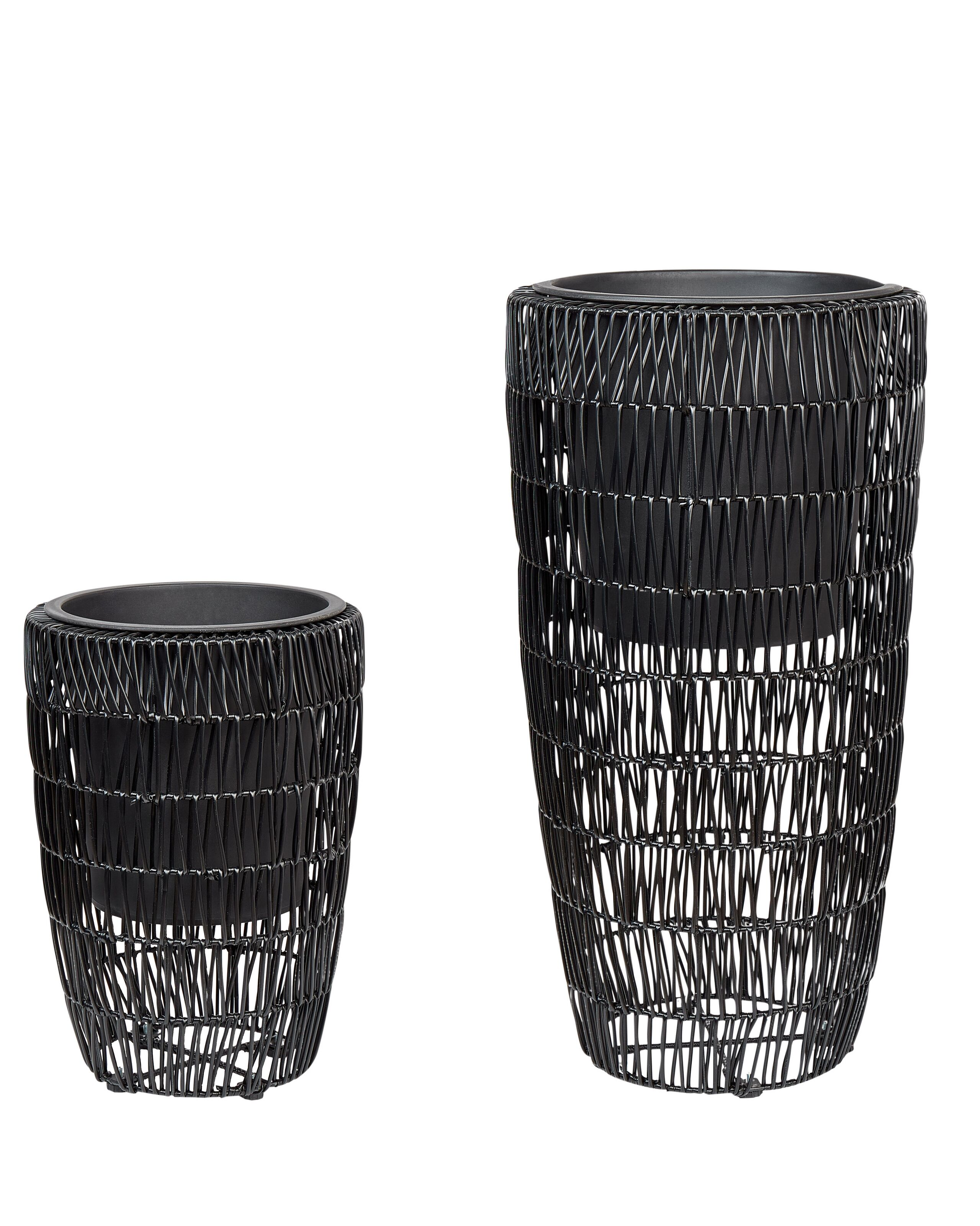 Set of 2 PE Rattan Plant Pots Black CHELONE - Gemini Interiors