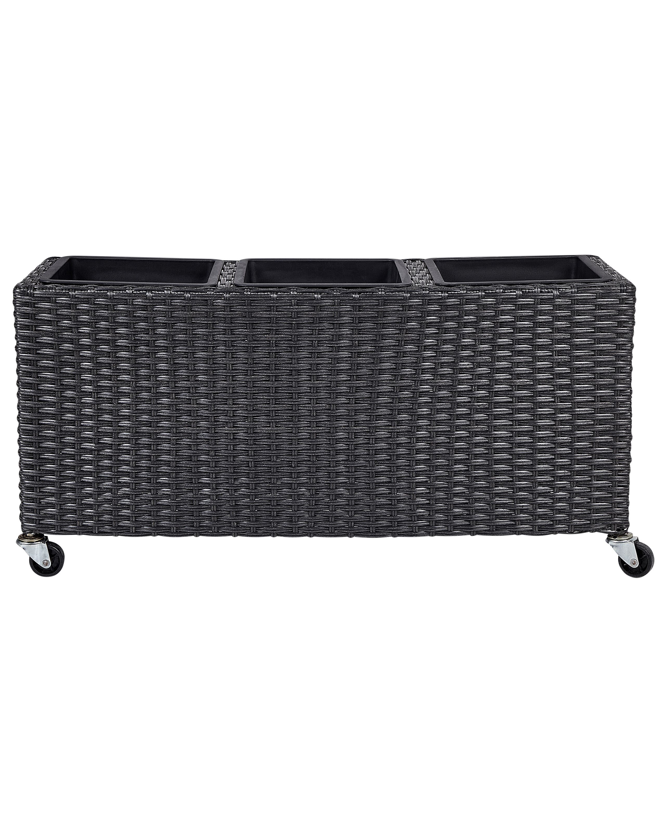 PE Rattan Wheeled Plant Pot Black BELLIS - Gemini Interiors