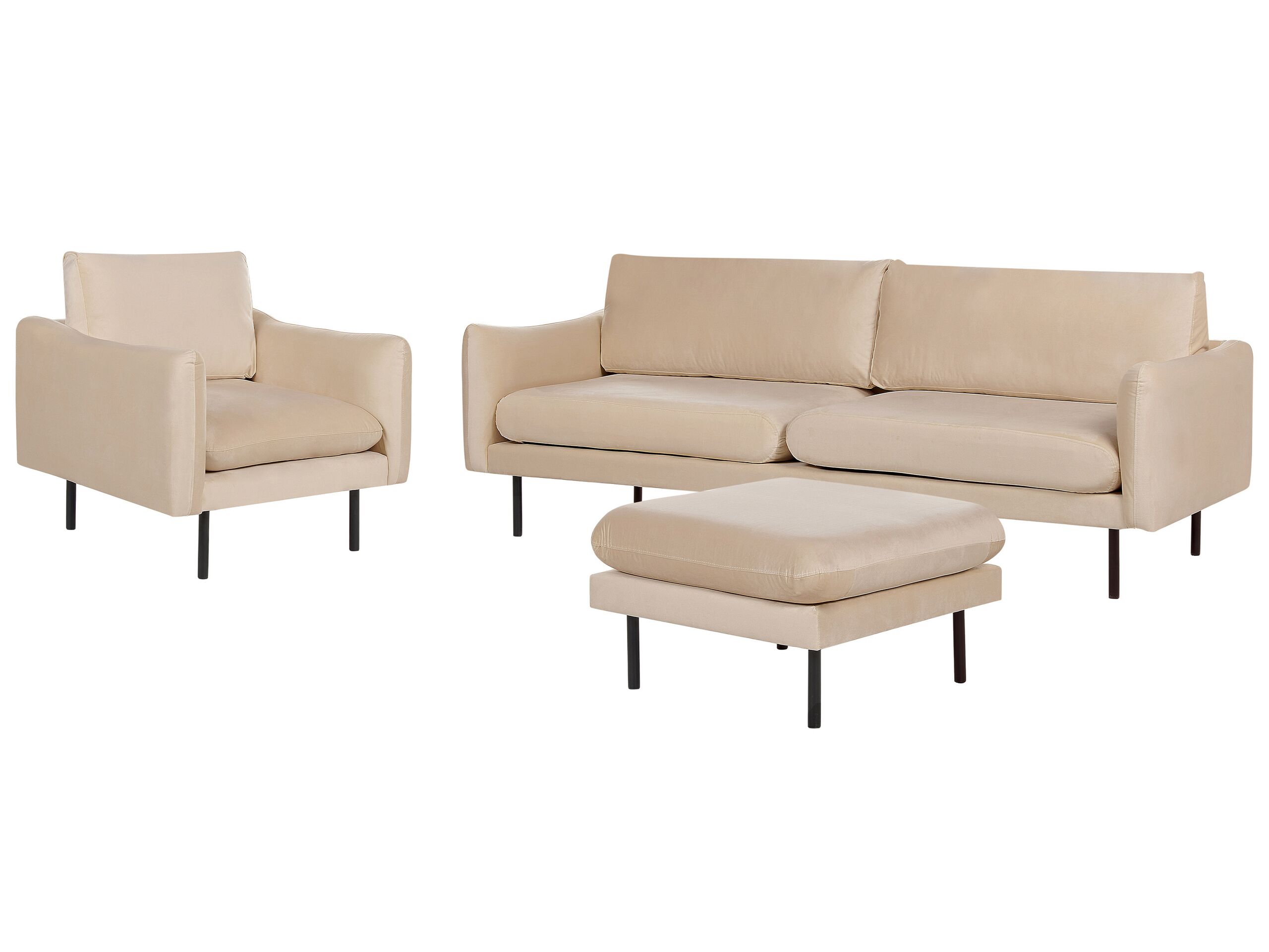 Velvet Living Room Set with Ottoman Beige VINTERBRO - Gemini Interiors