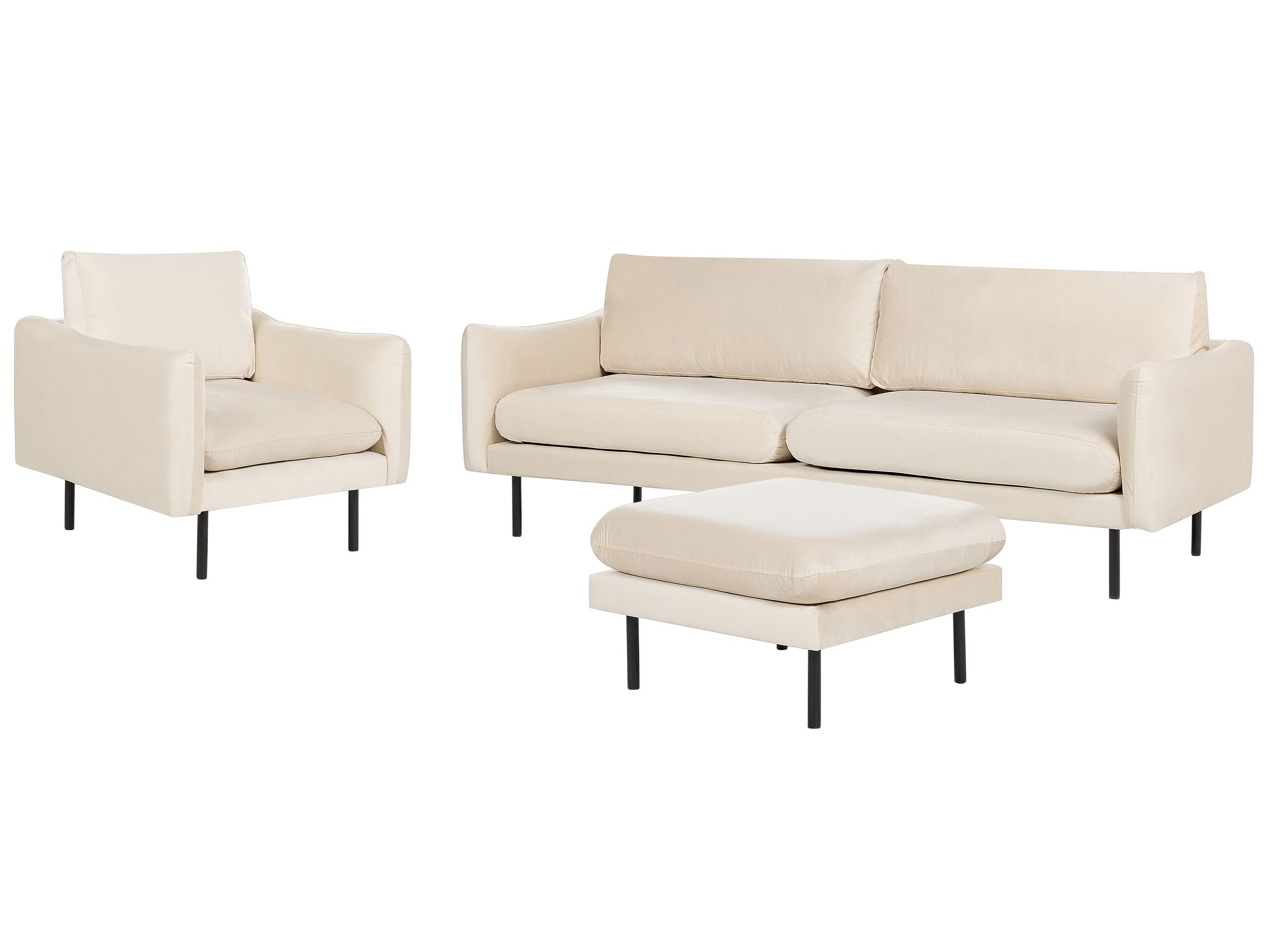 Velvet Living Room Set with Ottoman Light Beige VINTERBRO - Gemini Interiors