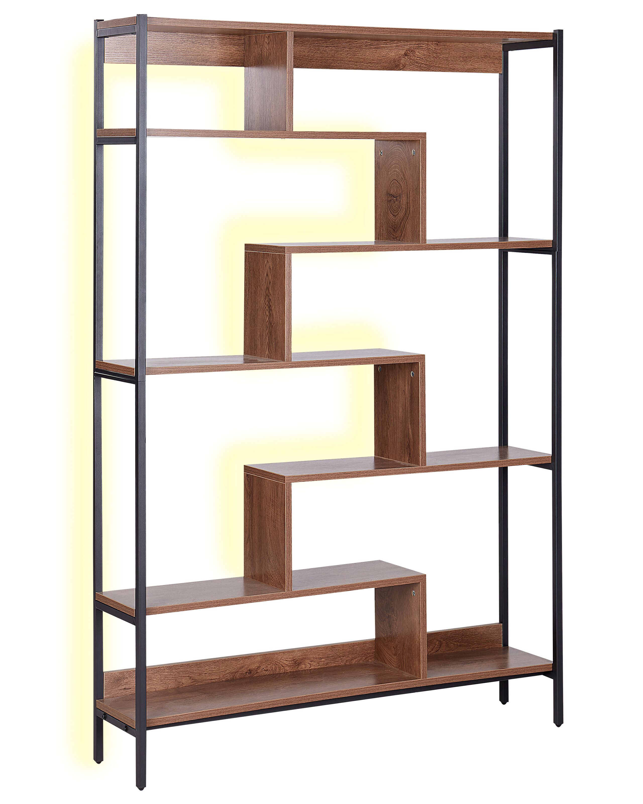 6 Tier Bookcase LED Dark Wood DAVEN - Gemini Interiors