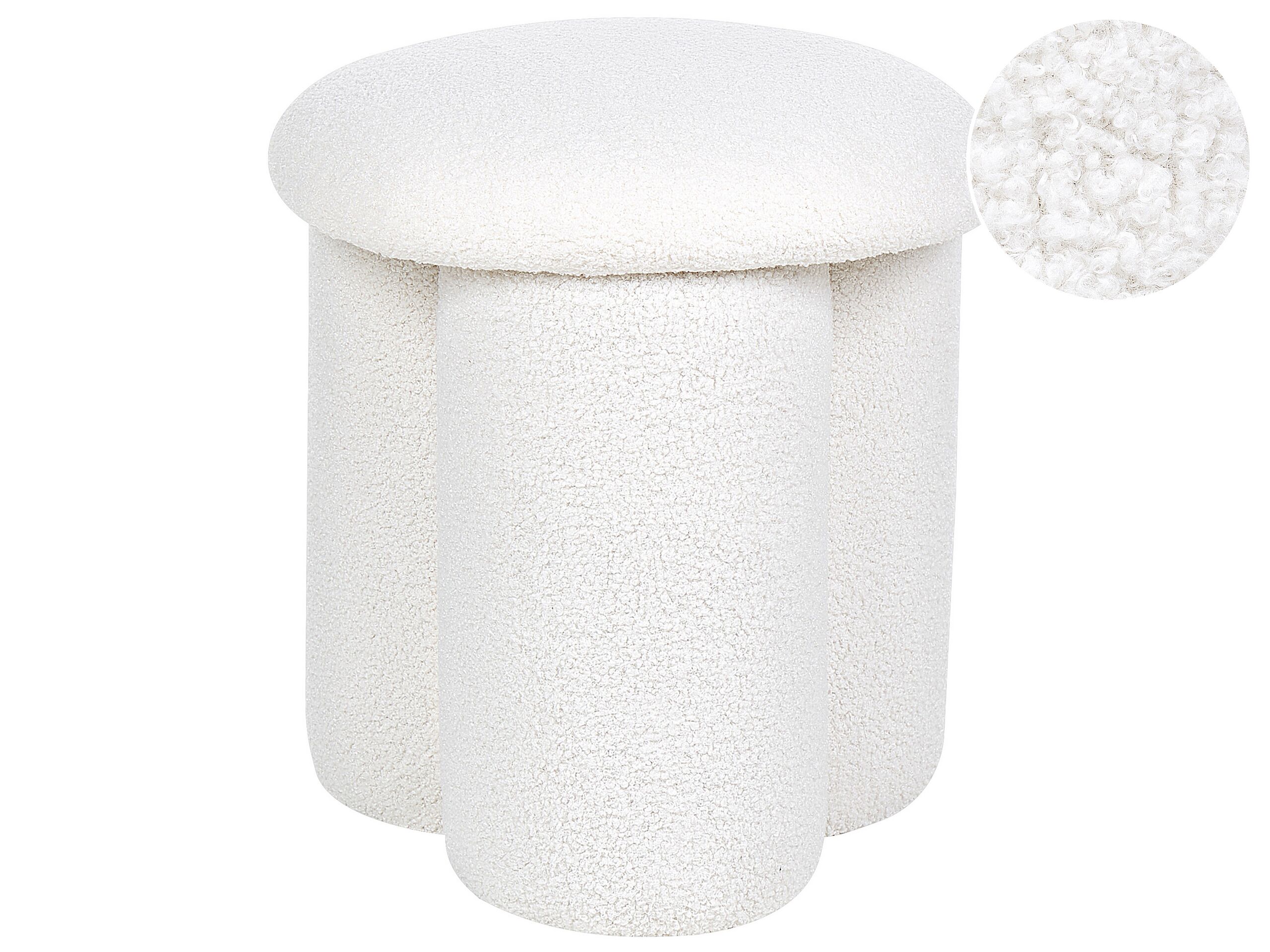 Boucle Pouffe White CARRINGTON - Gemini Interiors