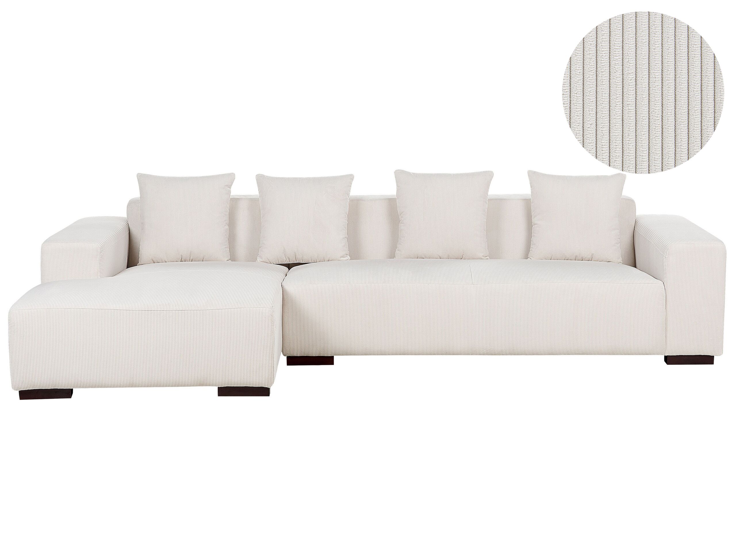 Right Hand Jumbo Cord Corner Sofa Off-White LUNGO - Gemini Interiors