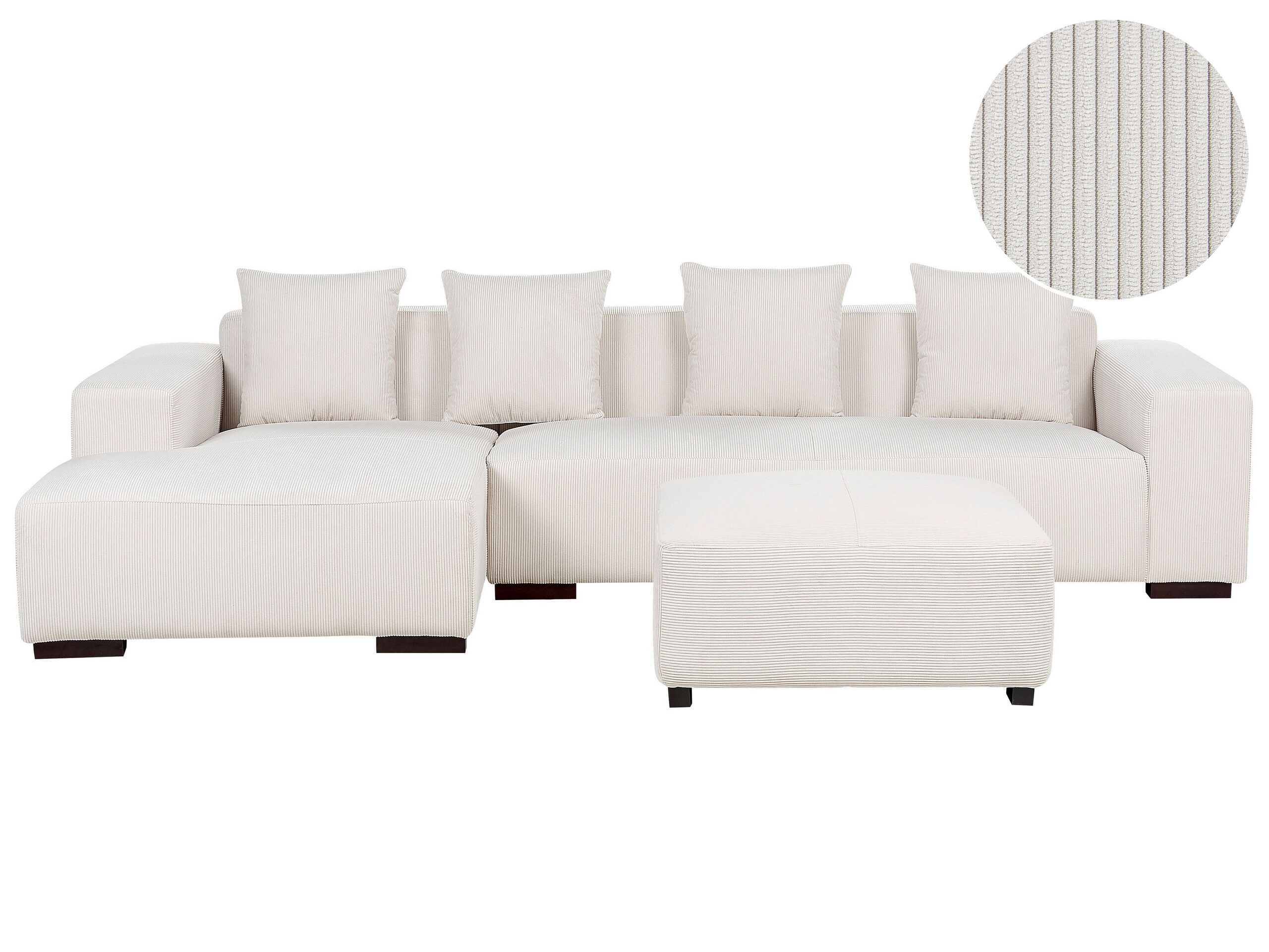 Right Hand Jumbo Cord Corner Sofa with Ottoman Off-White LUNGO - Gemini Interiors