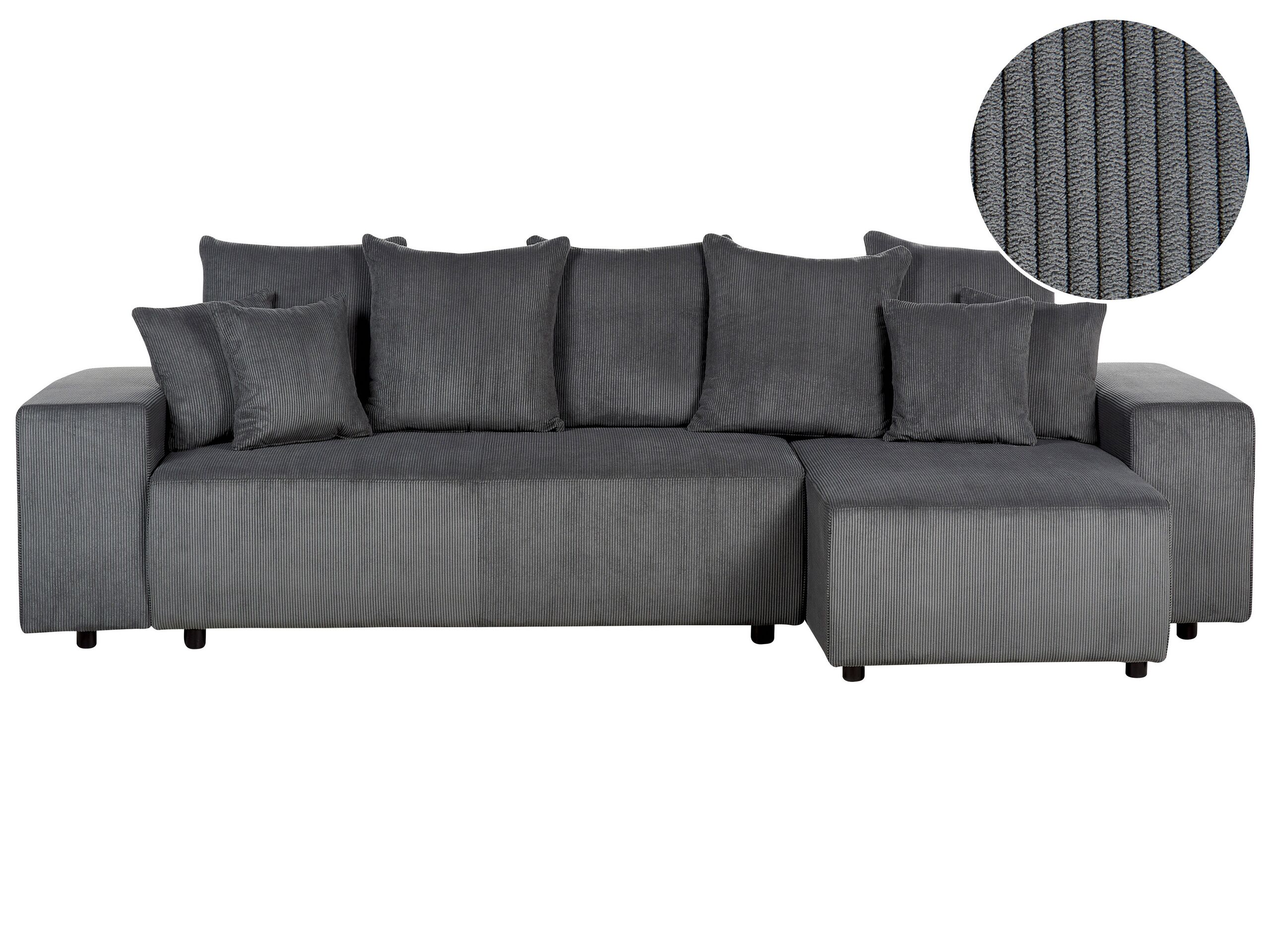Left Hand Jumbo Cord Corner Sofa Bed with Storage Dark Grey LUSPA - Gemini Interiors