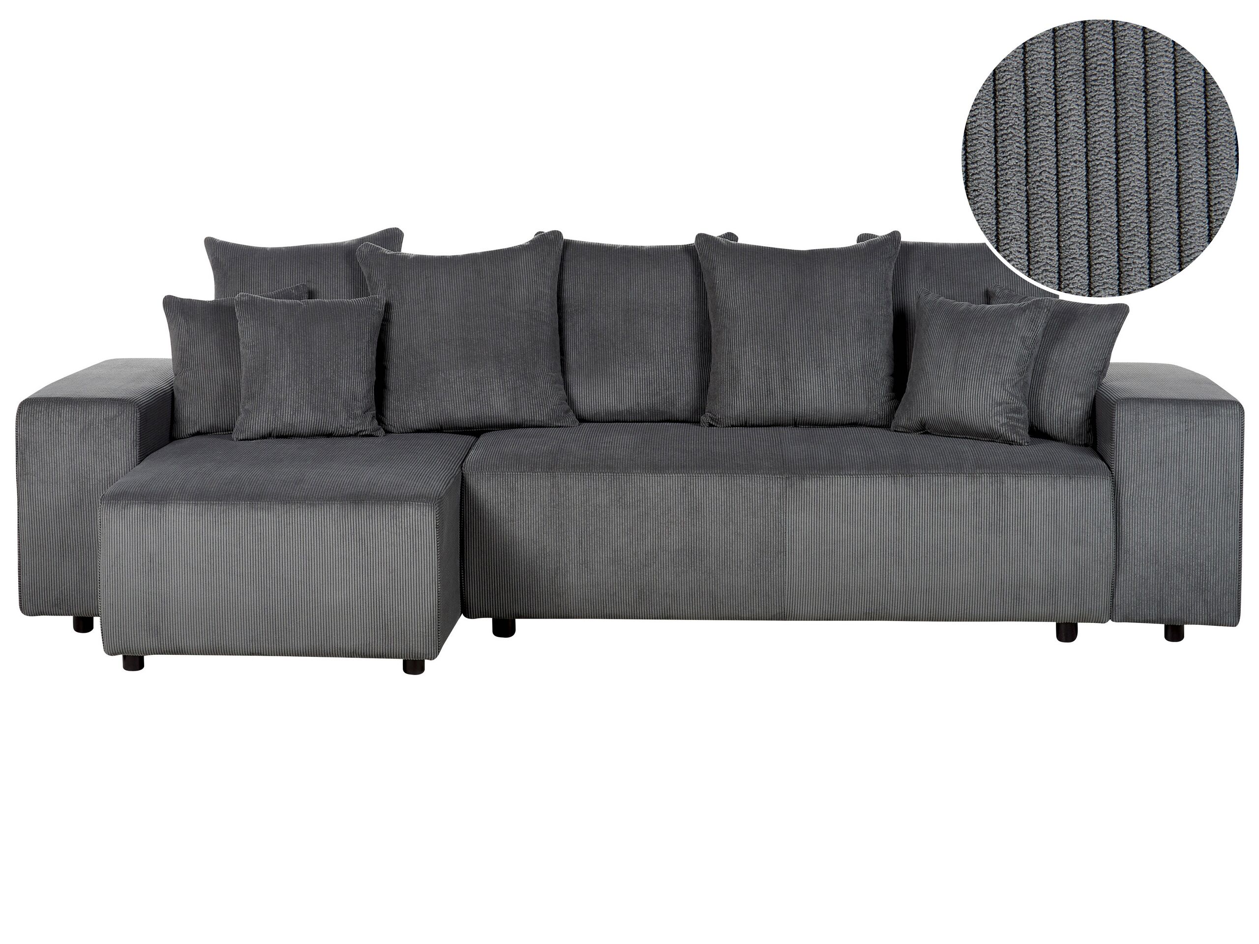 Right Hand Jumbo Cord Corner Sofa Bed with Storage Dark Grey LUSPA - Gemini Interiors