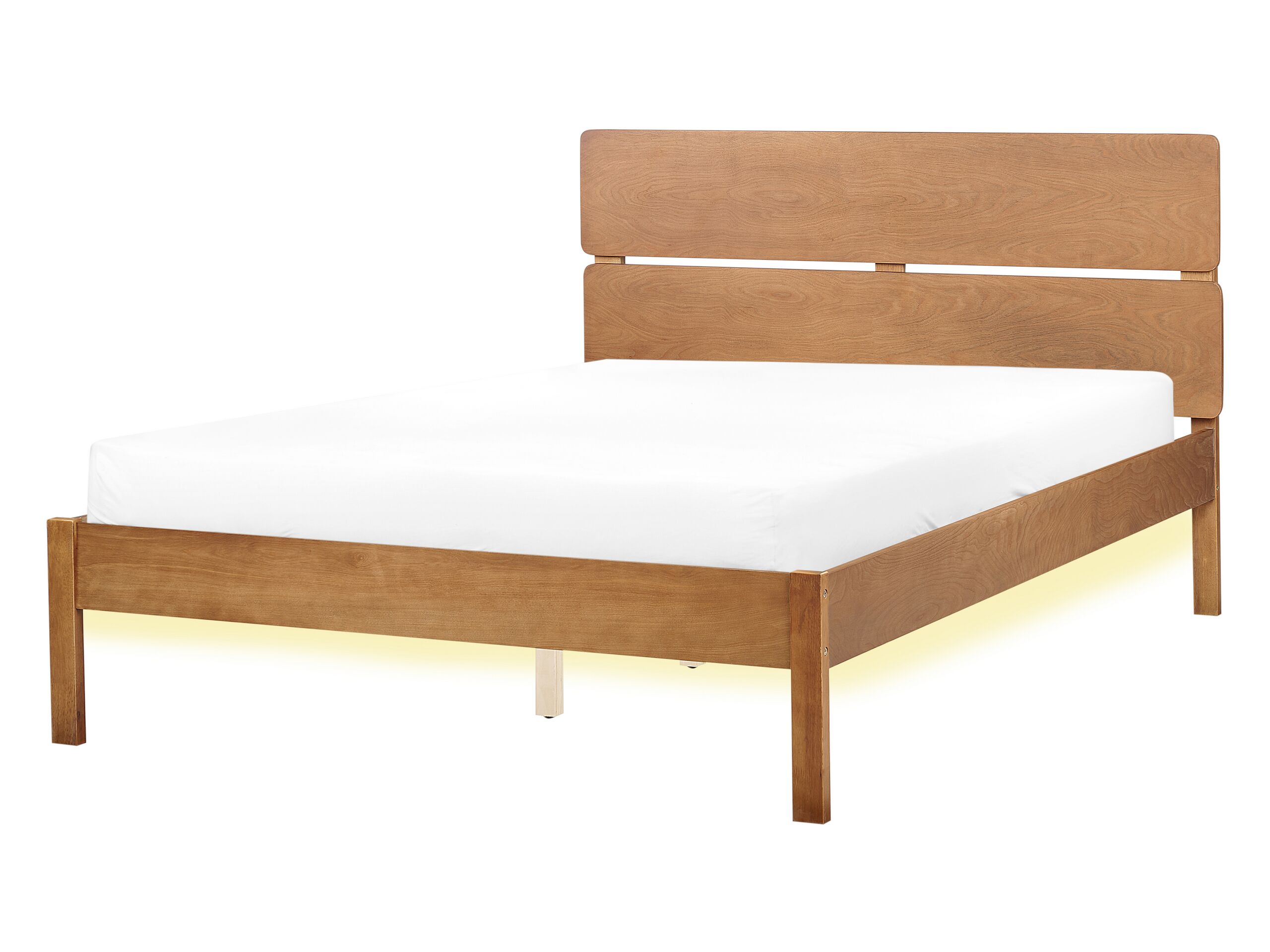 EU Double Size Bed with LED Light Wood BOISSET - Gemini Interiors