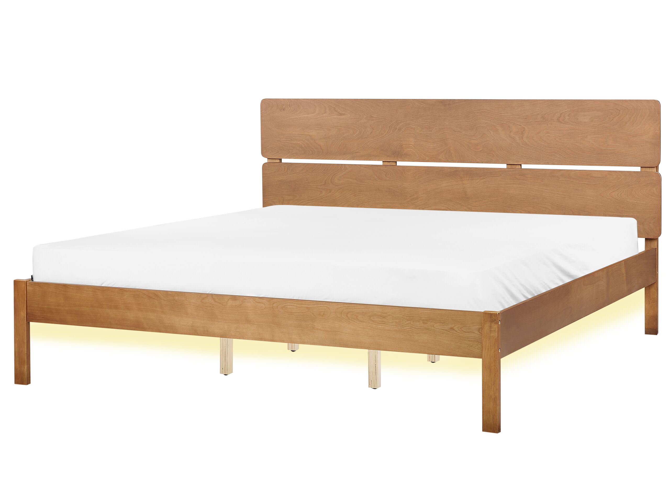EU Super King Size Bed with LED Light Wood BOISSET - Gemini Interiors