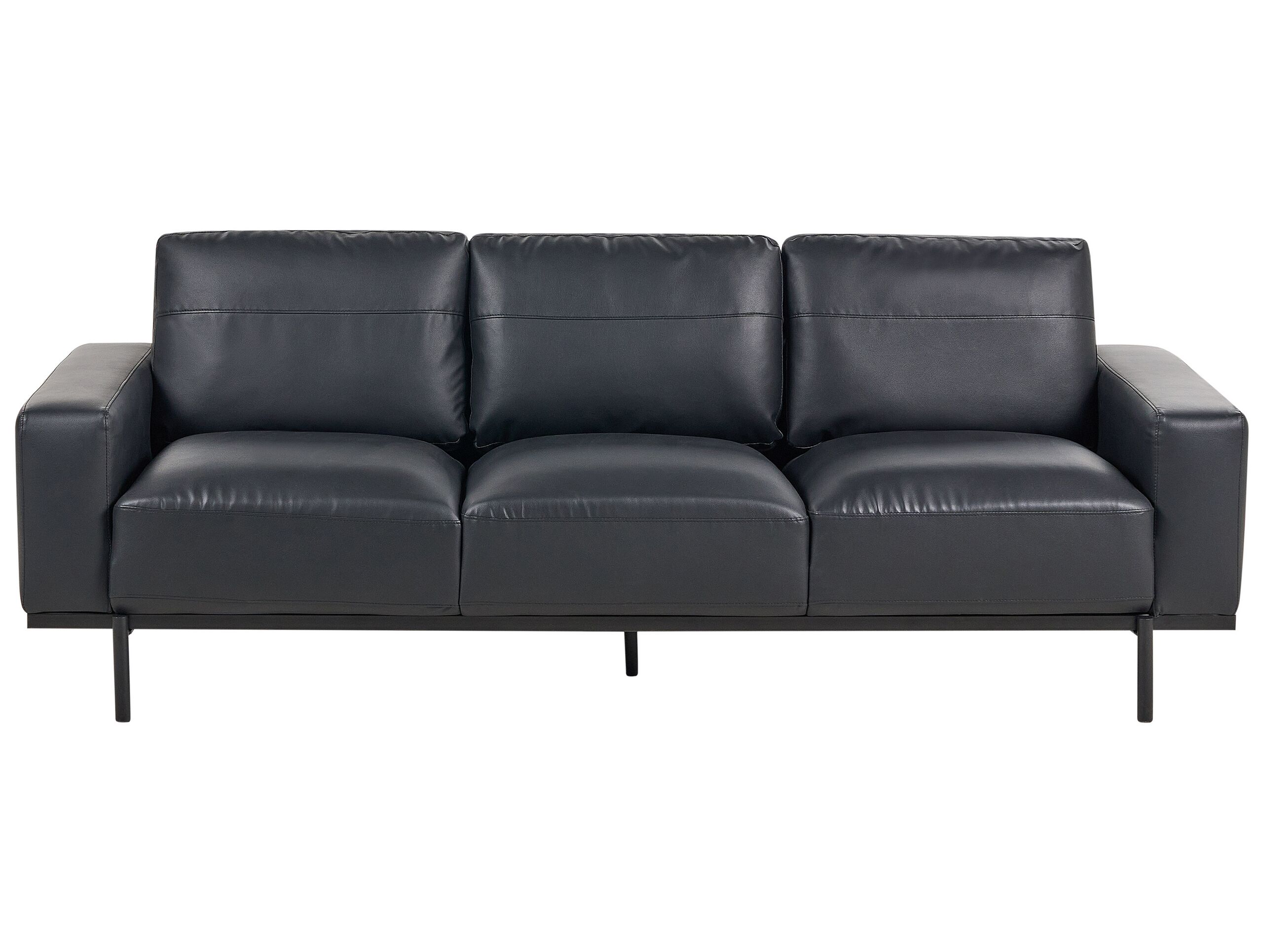 3 Seater Sofa Faux Leather Black SOVIK - Gemini Interiors